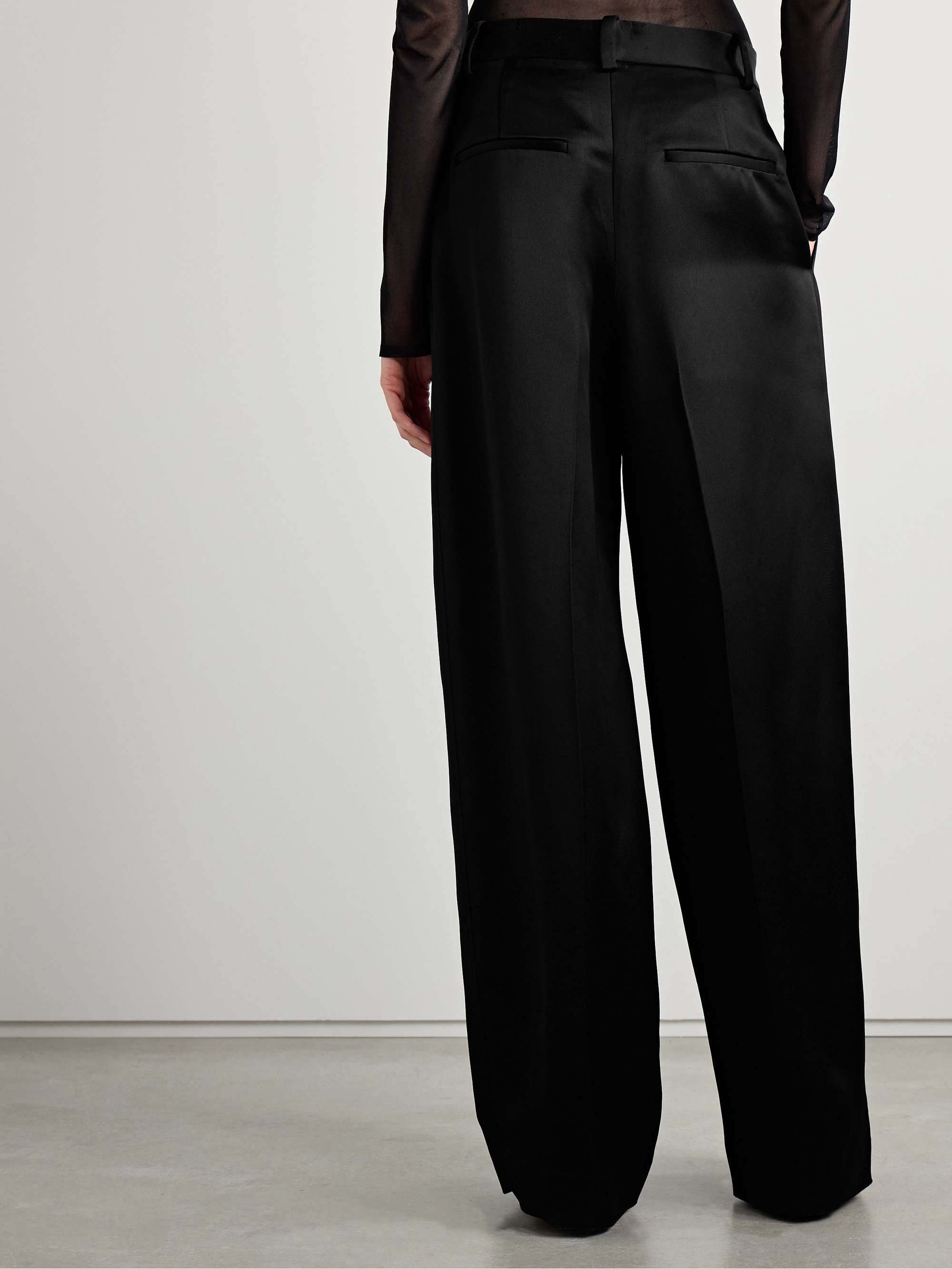 Marinta satin-trimmed pleated crepe wide-leg pants view