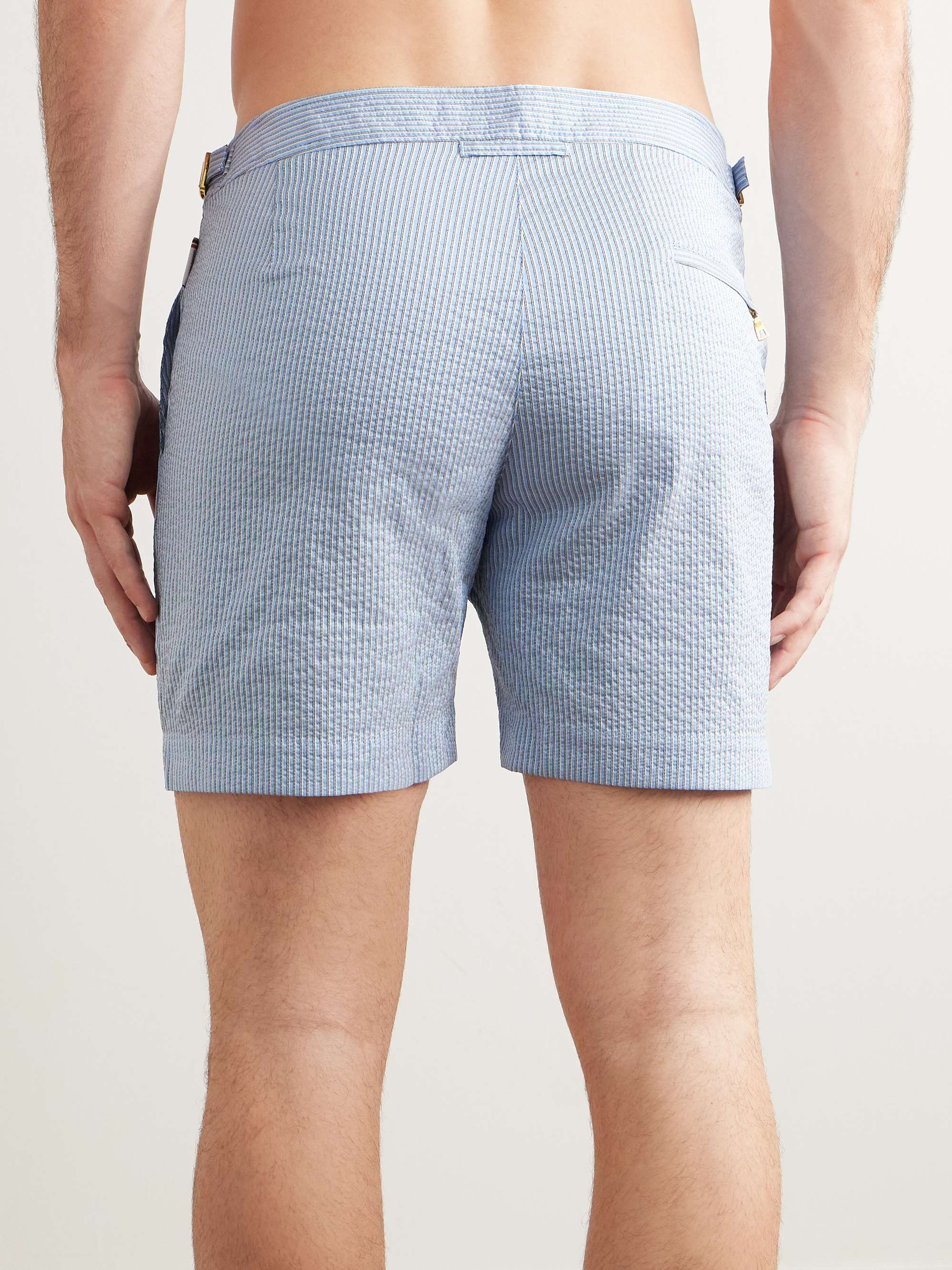 Bulldog Straight-Leg Mid-Length Striped Seersucker Swim Shorts view