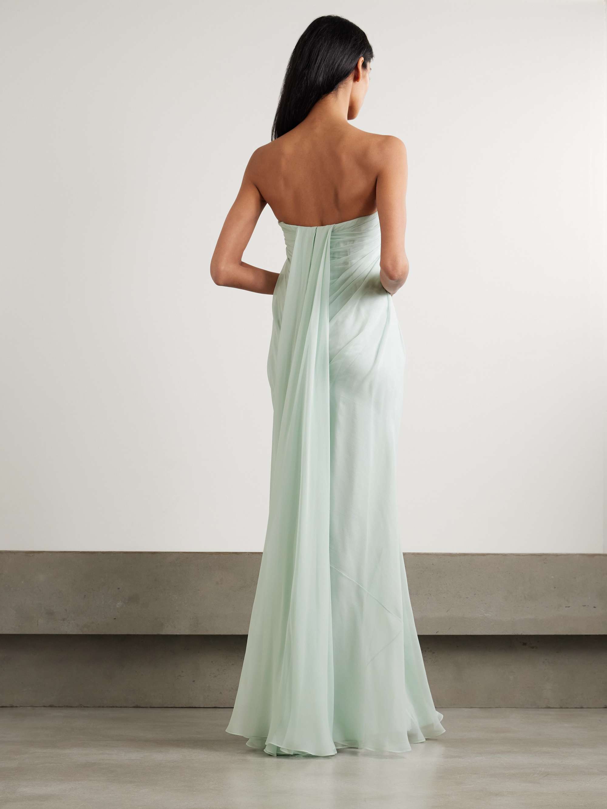 Strapless draped silk-chiffon bustier gown view