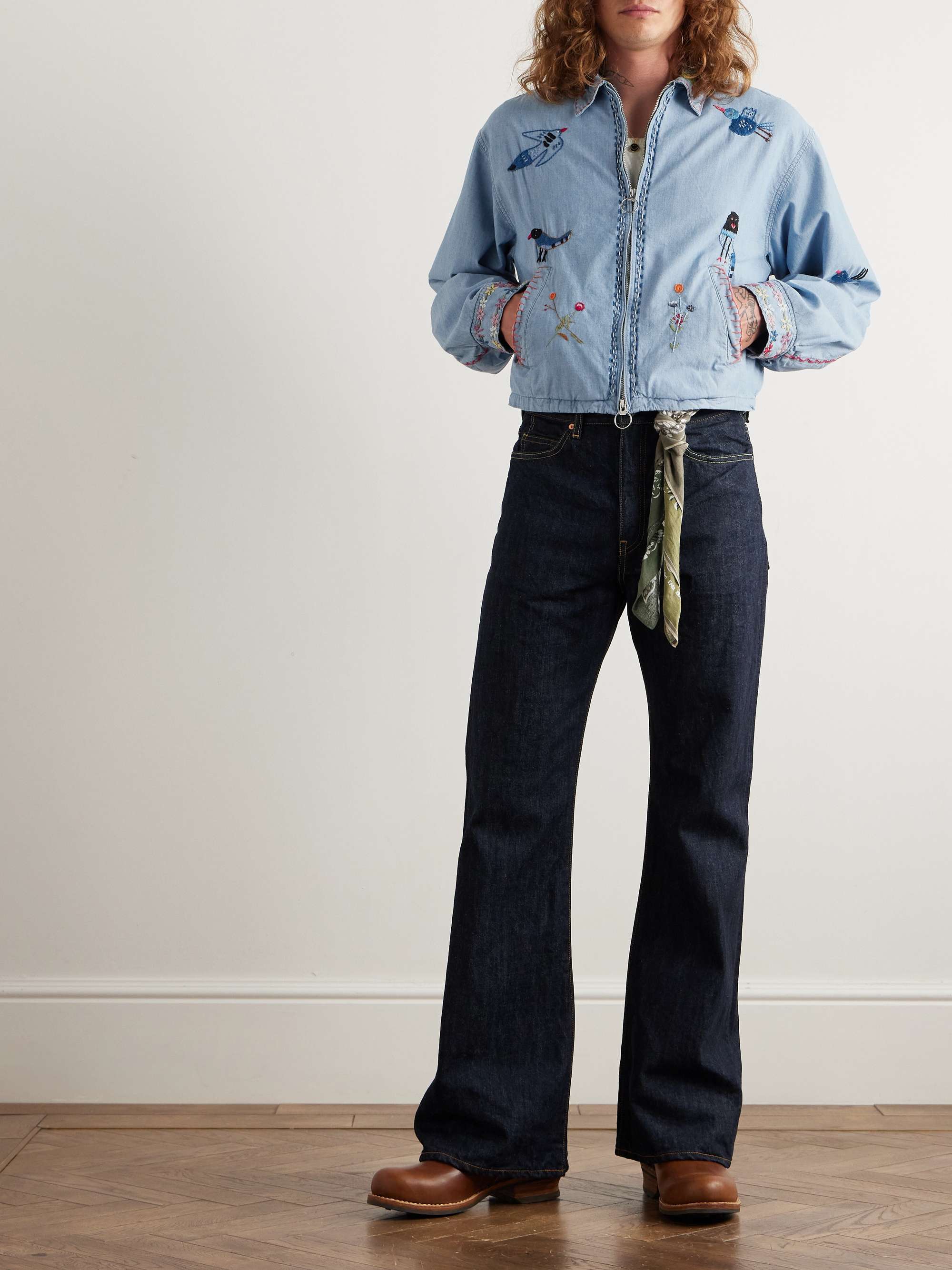 Drizzler Cropped Embroidered Cotton-Chambray Jacket view