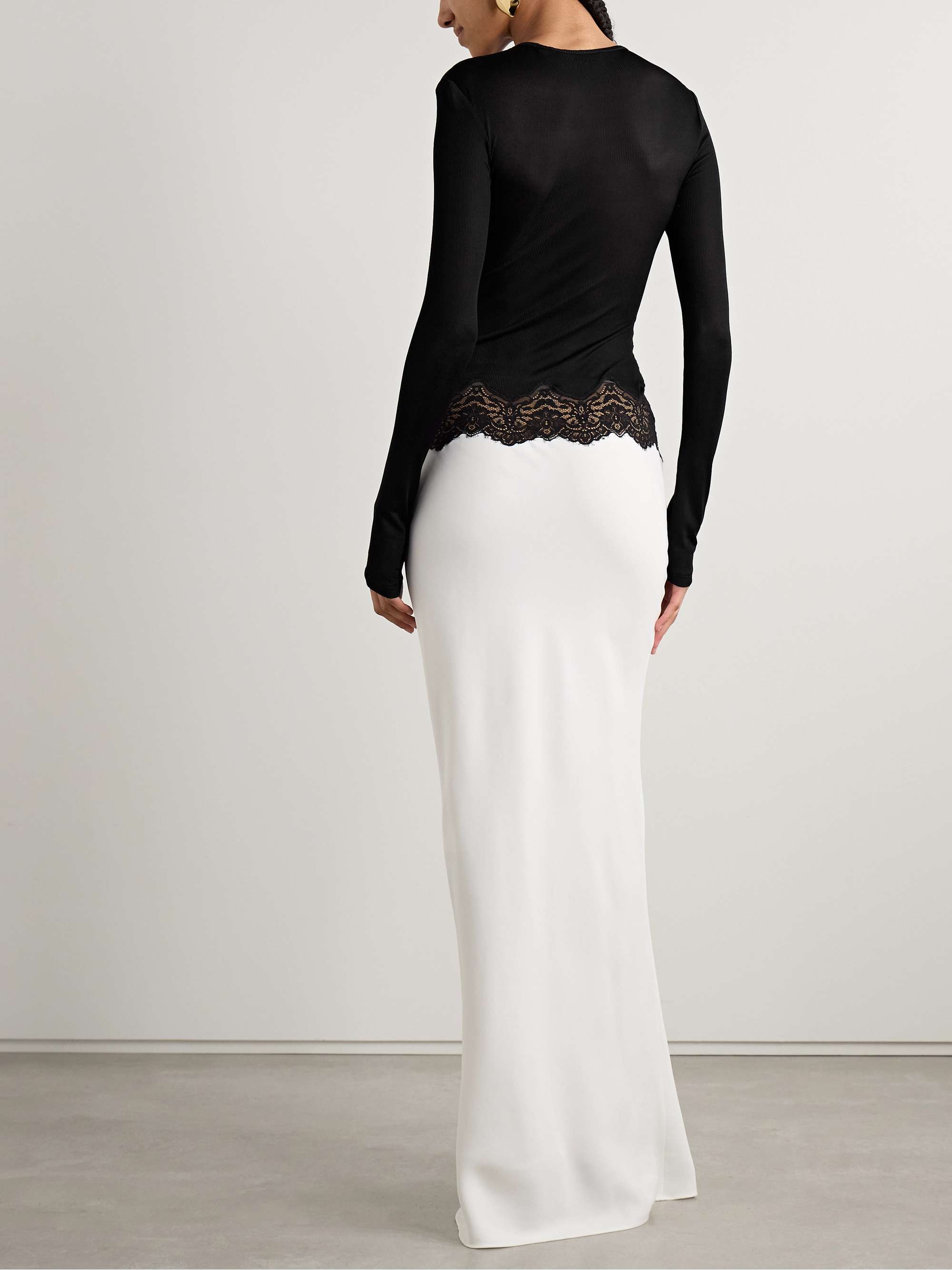 Cutout twist-front lace-trimmed ribbed-knit and crepe gown view