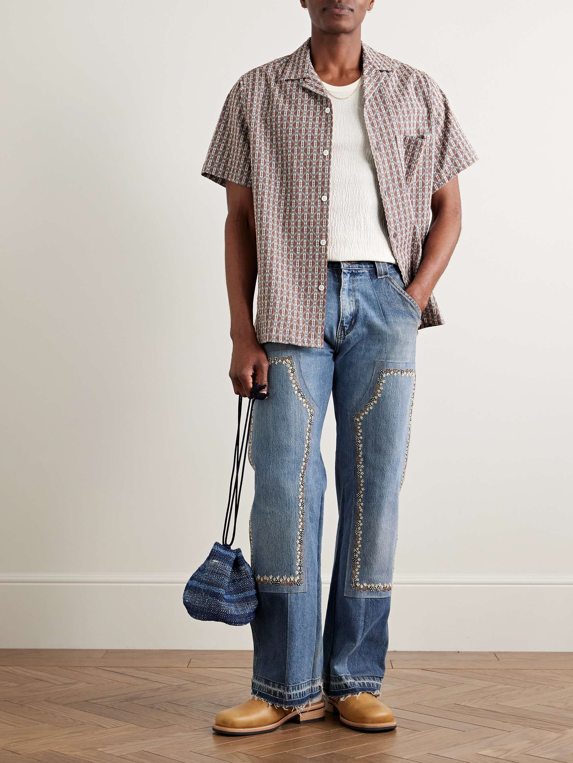 Convertible-Collar Cotton-Blend Jacquard Shirt view