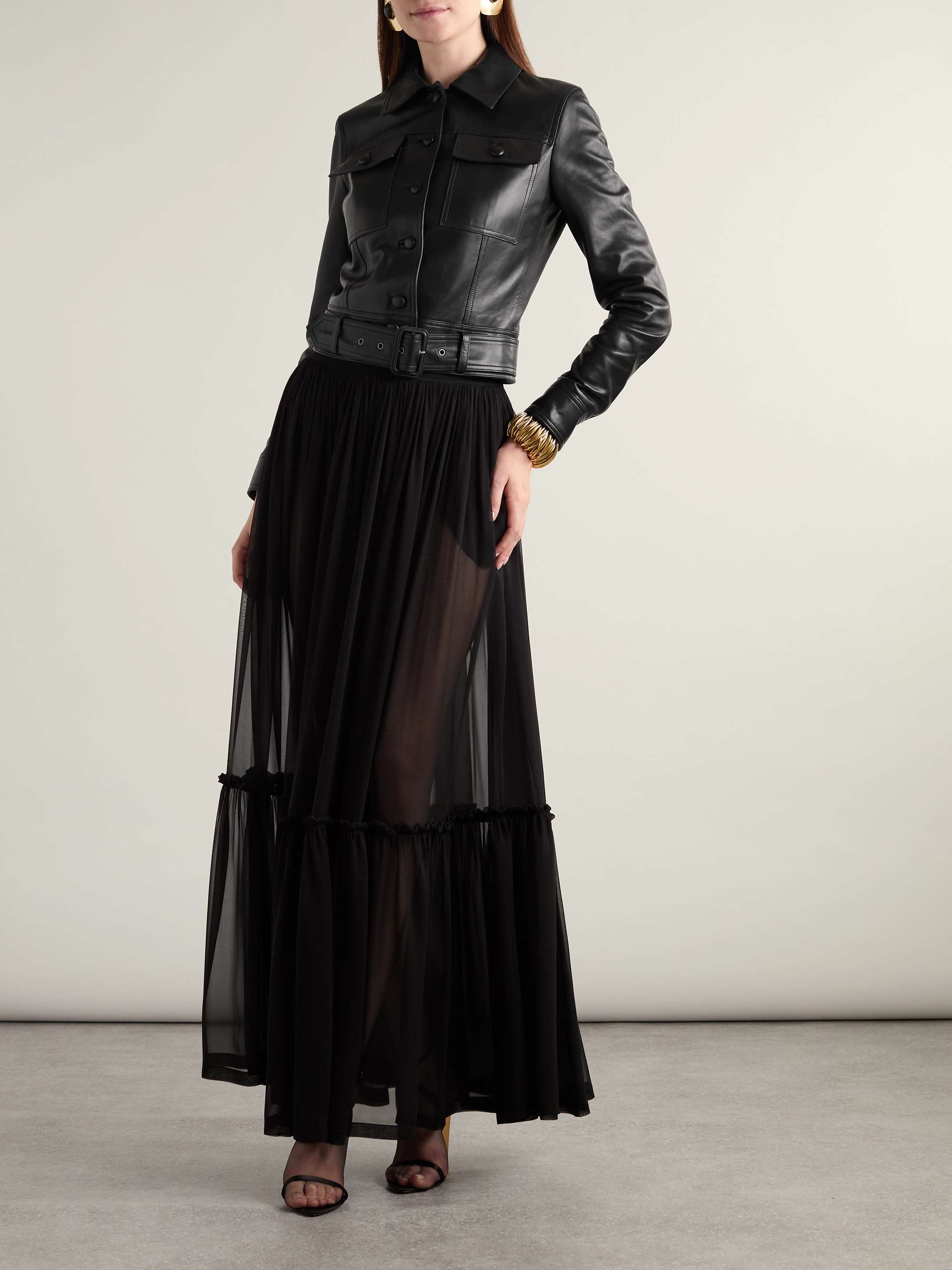 Belted leather biker jacket view