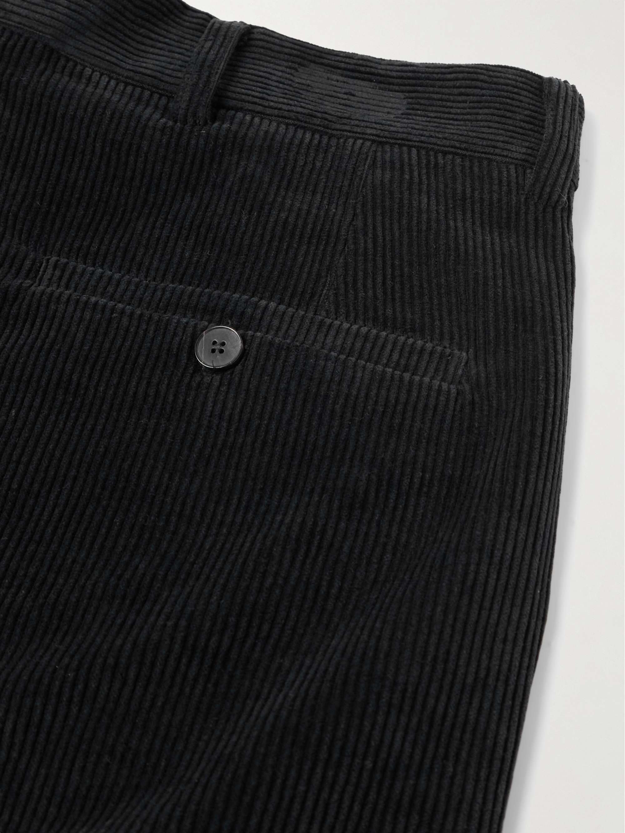 Straight-Leg Pleated Appliquéd Cotton-Corduroy Trousers view