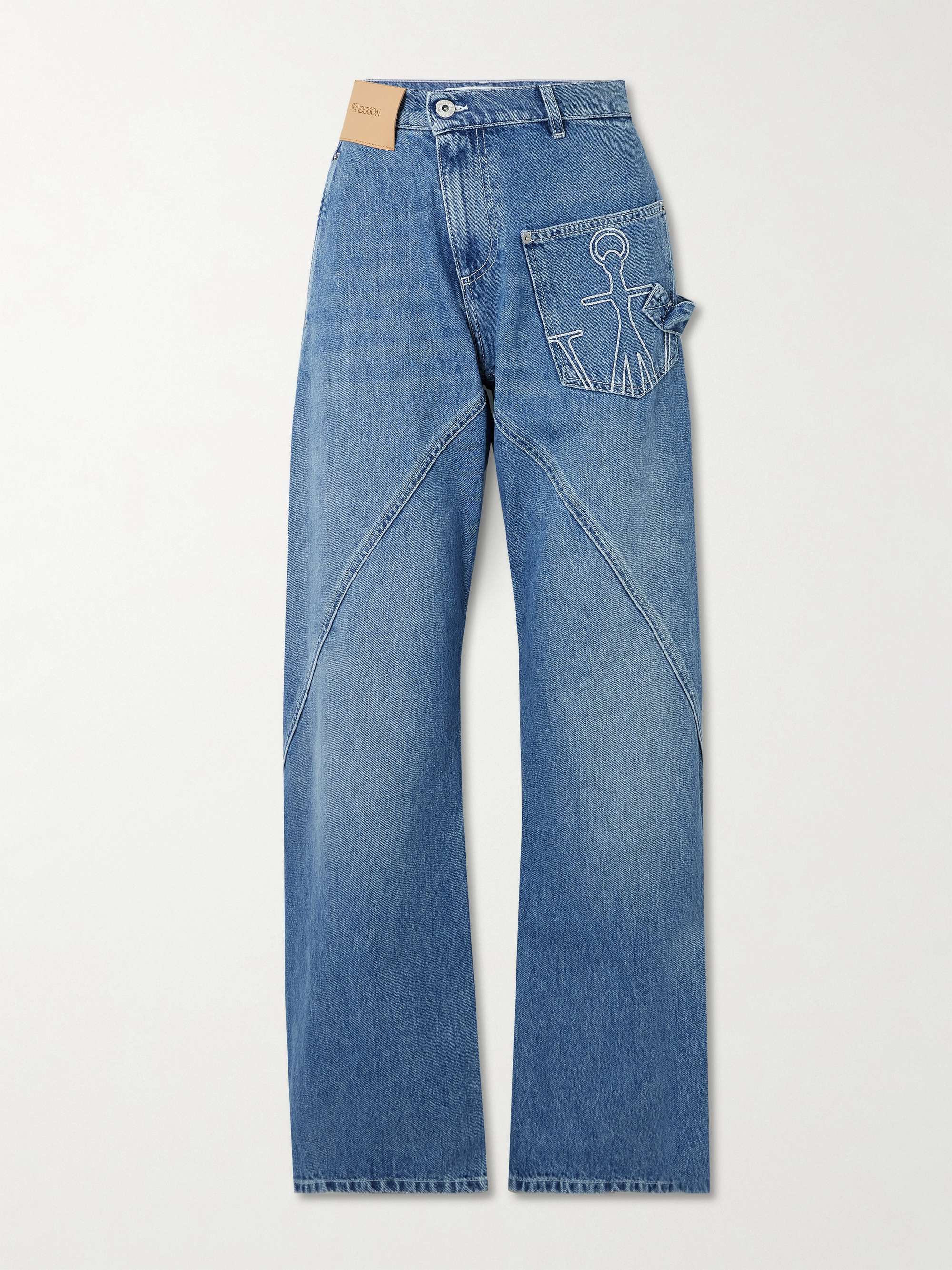 Twisted asymmetric embroidered high-rise jeans view