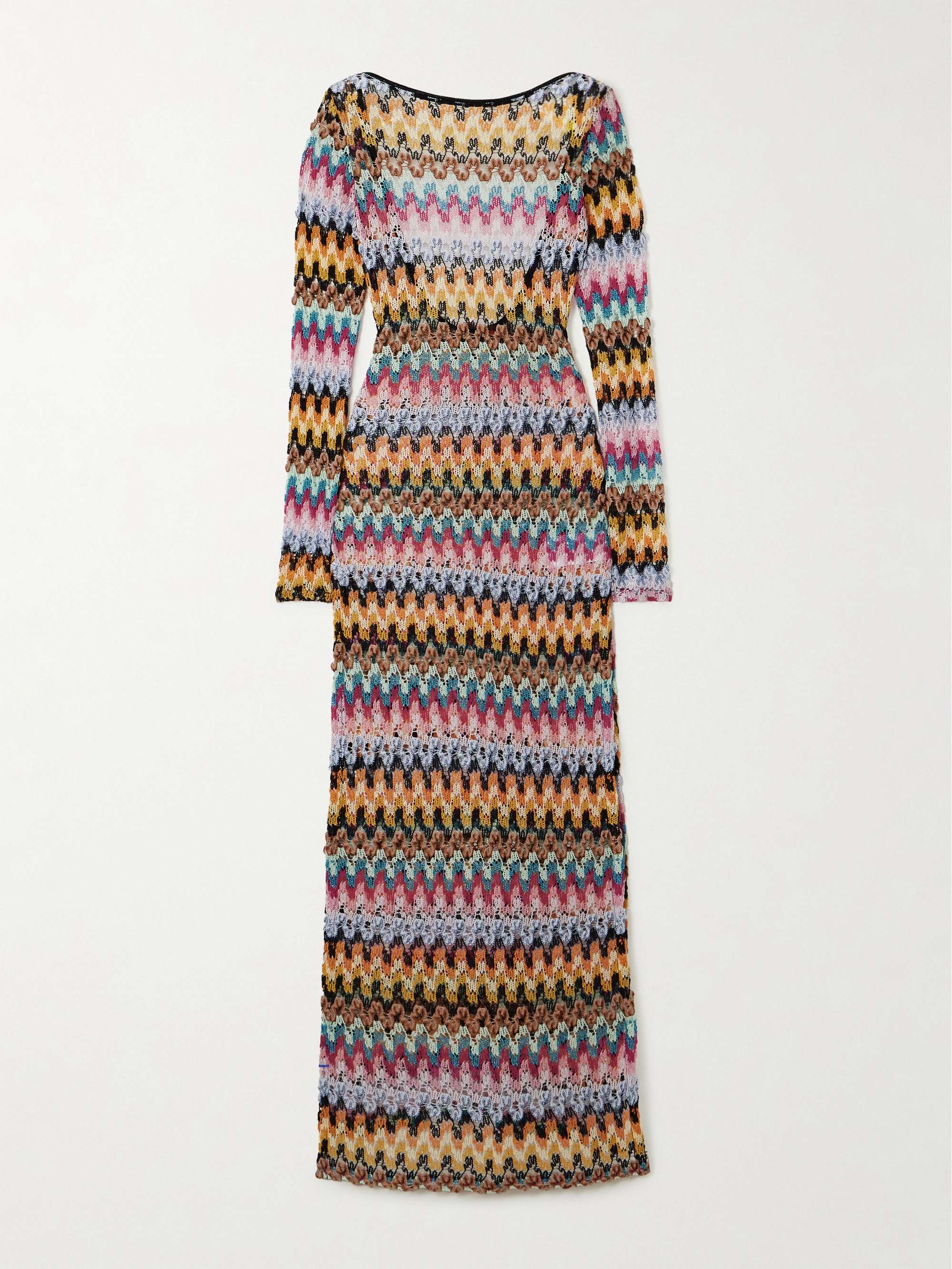 Open-back metallic crochet-knit maxi dress view