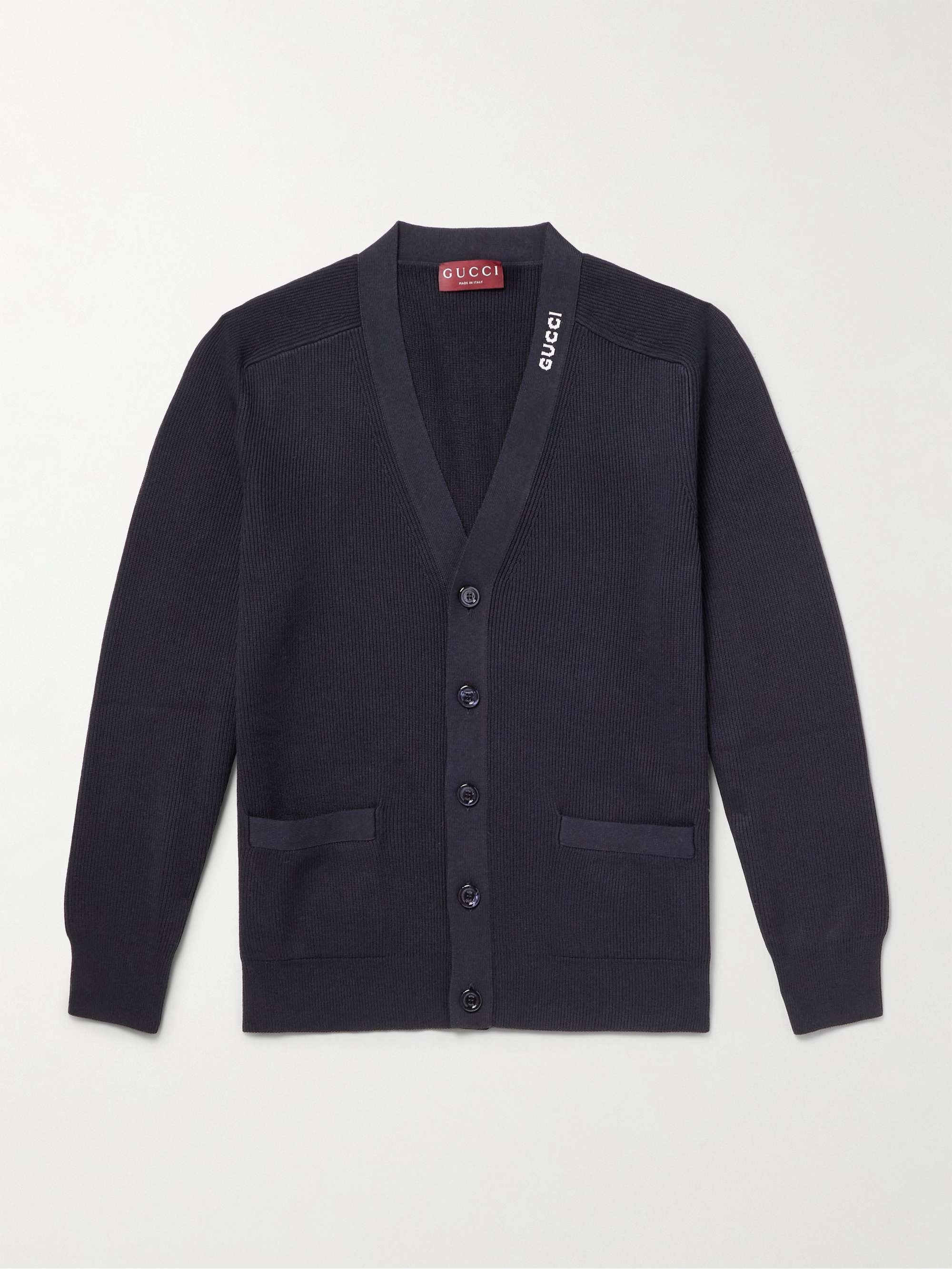 Logo-Jacquard Ribbed Silk and Cotton-Blend Cardigan view