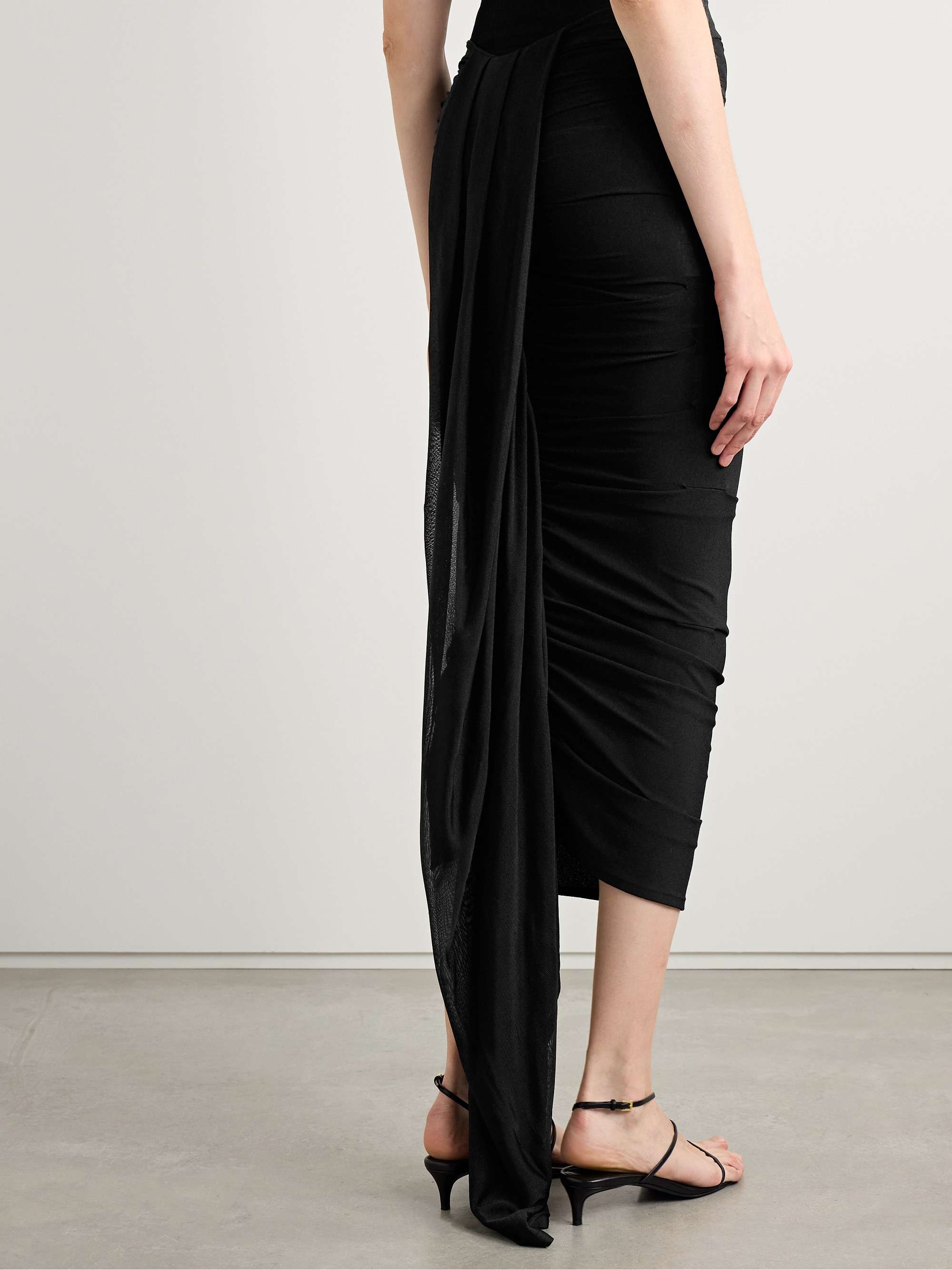 Aura draped ruched stretch-jersey midi skirt view
