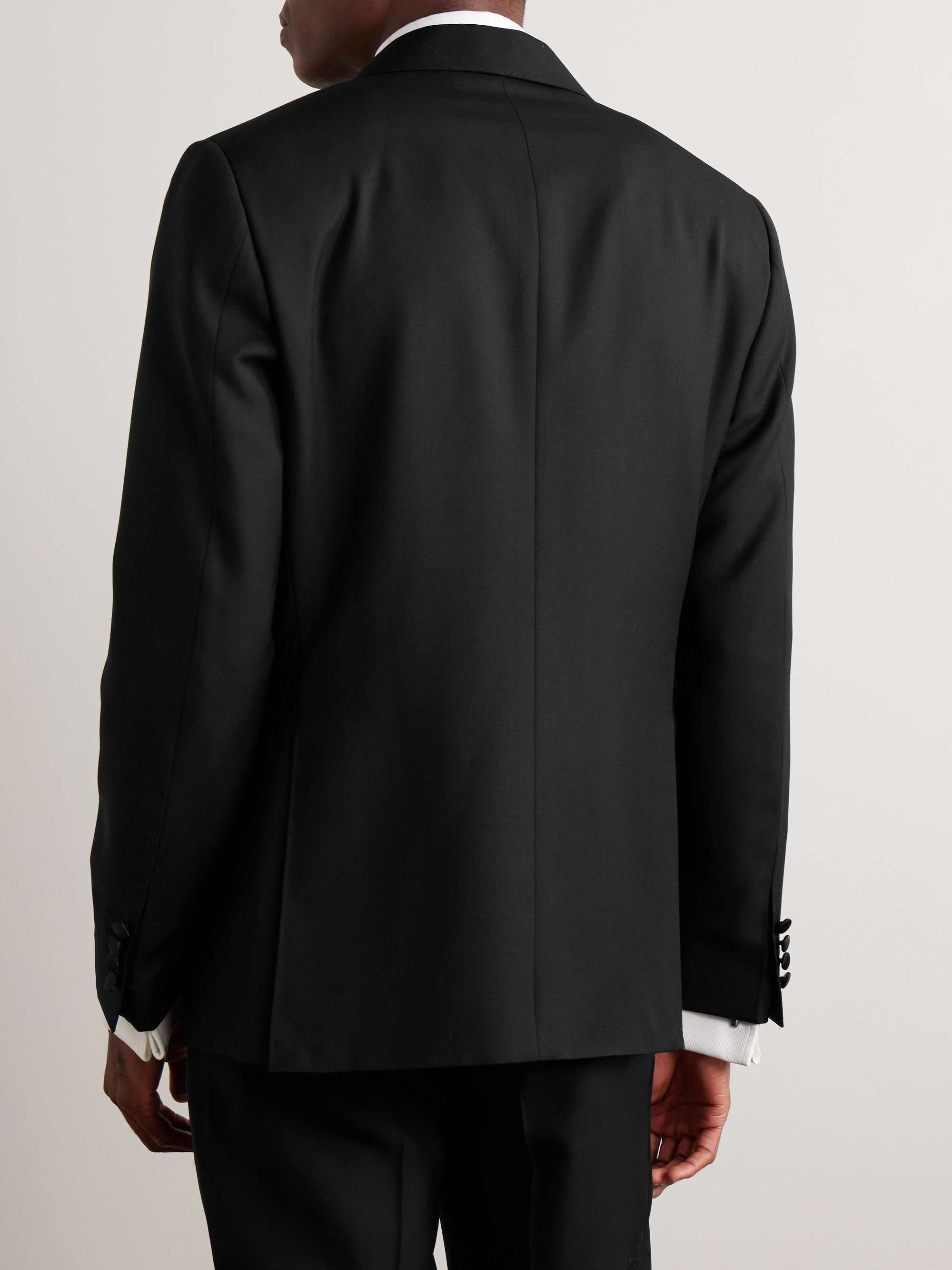 Slim-Fit Double Breasted Satin-Trimmed Wool Tuxedo Jacket view