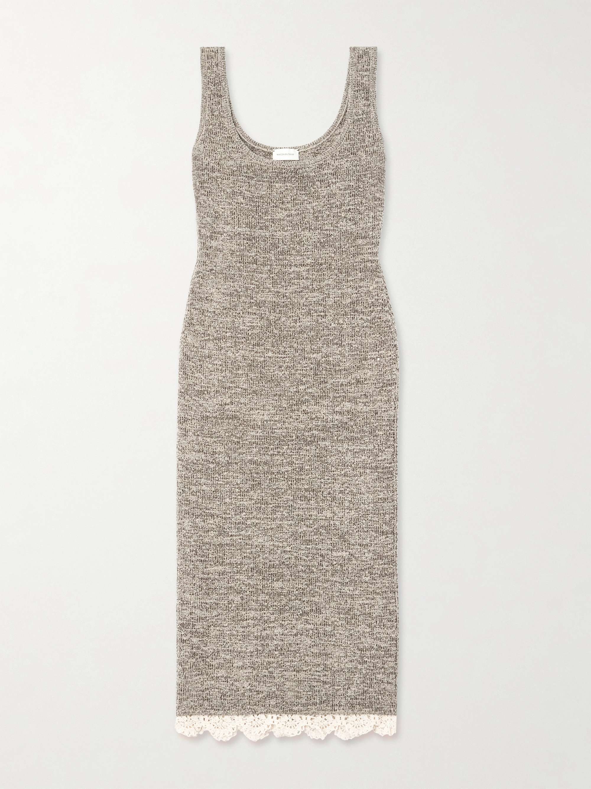 Crochet-trimmed knitted midi dress view