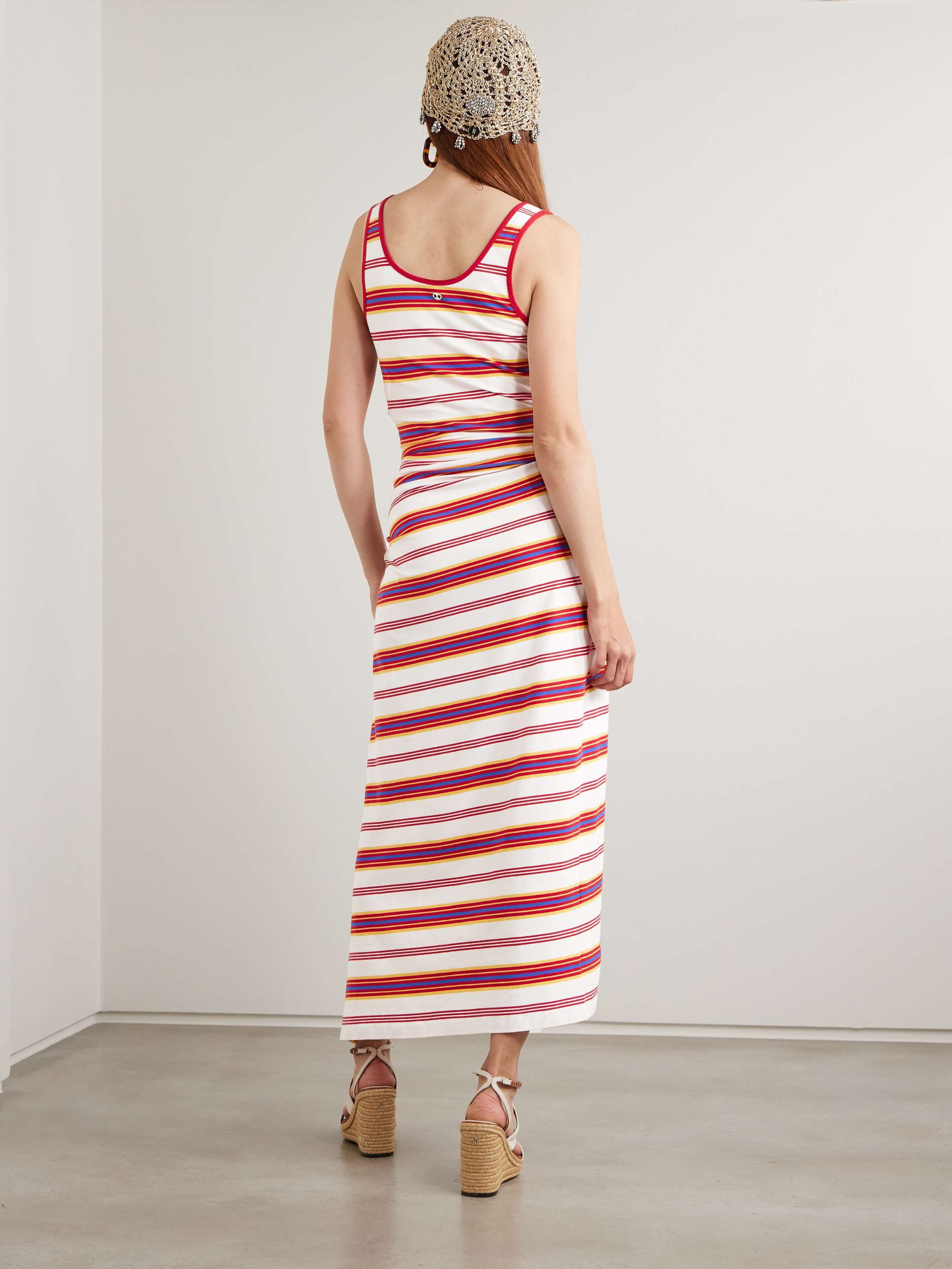 Embellished striped stretch-jersey midi dress view