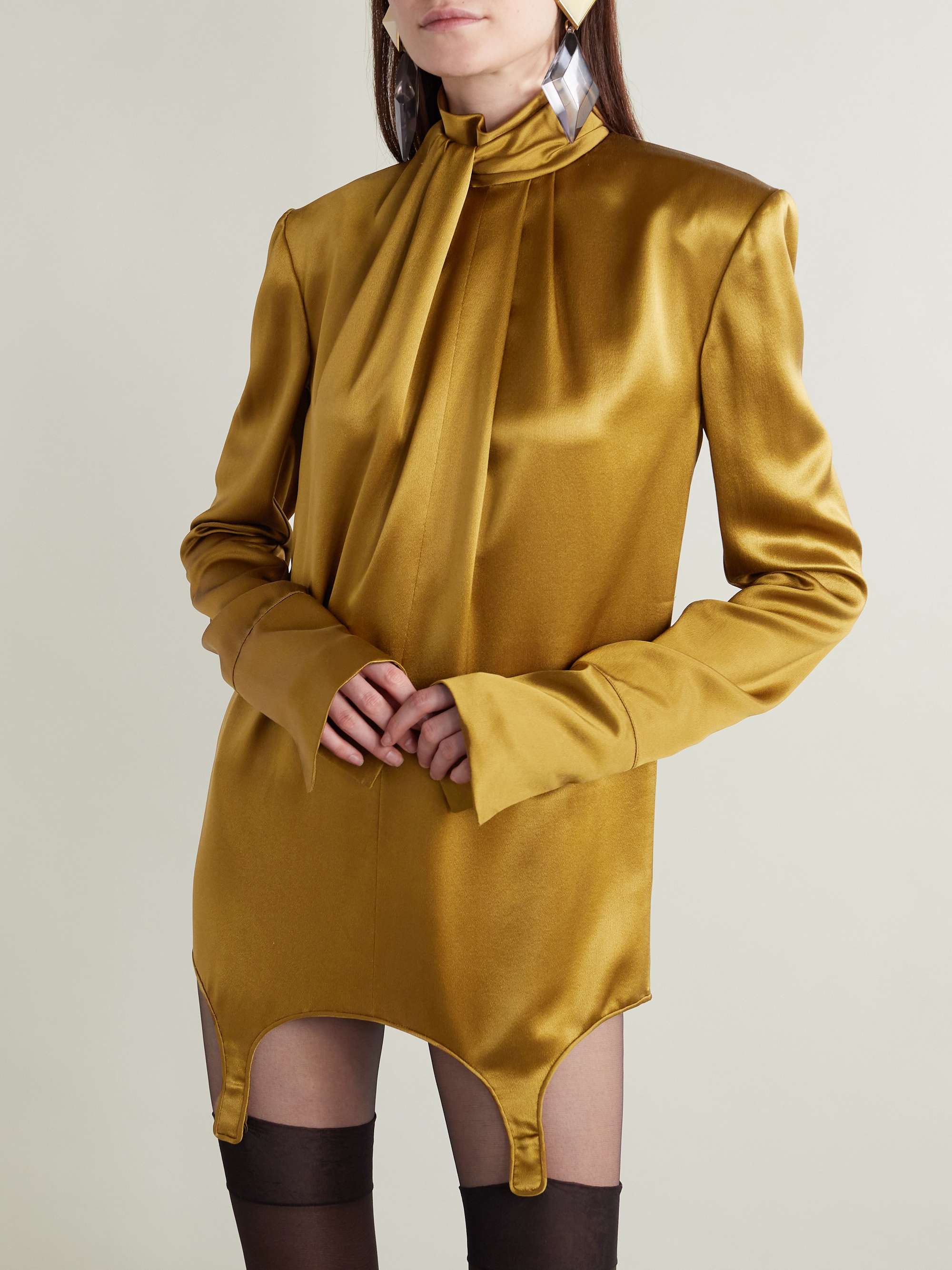 Twisted silk-satin turtleneck mini dress view
