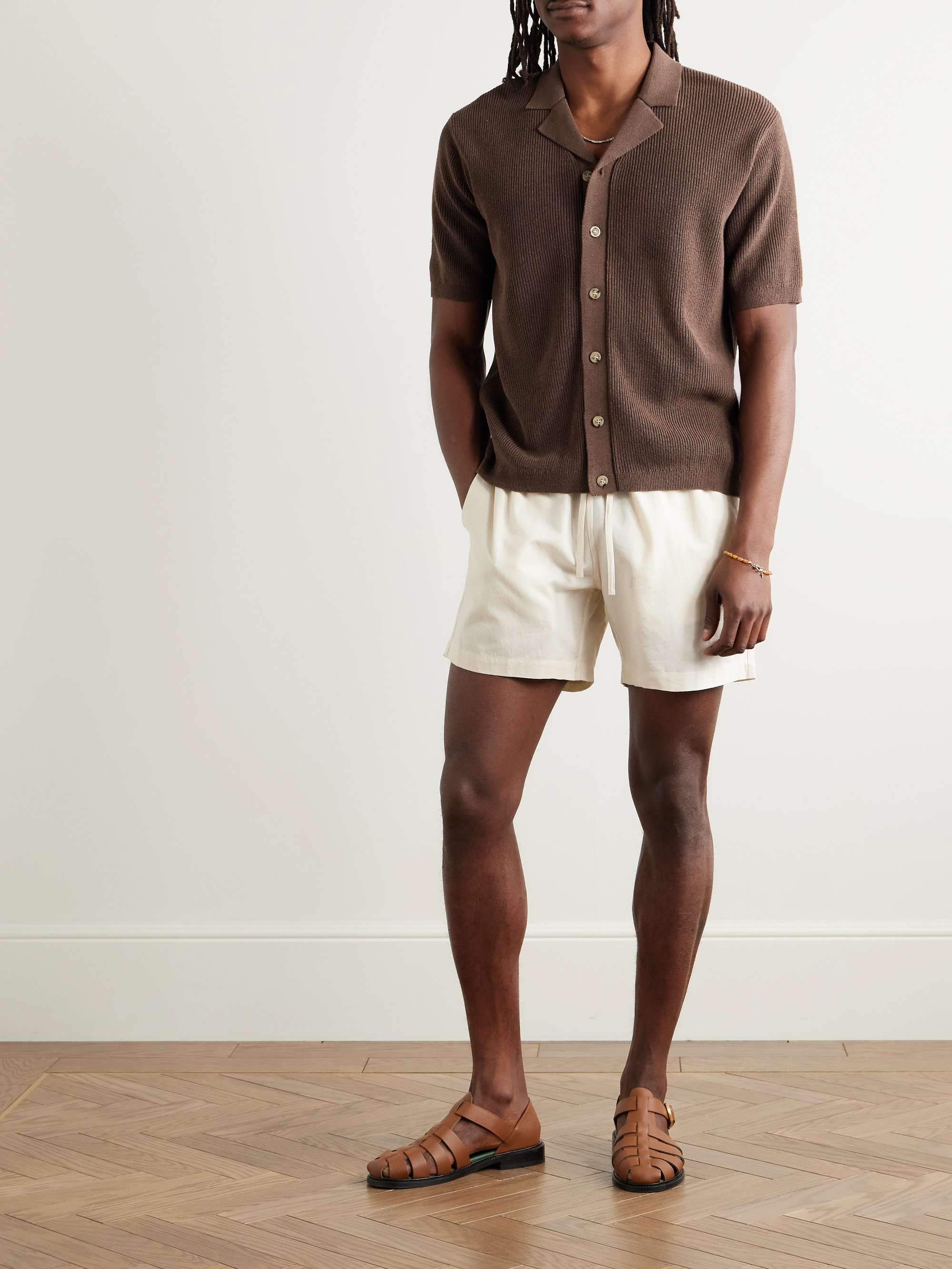Camp-Collar Ribbed Linen and Cotton-Blend Shirt view