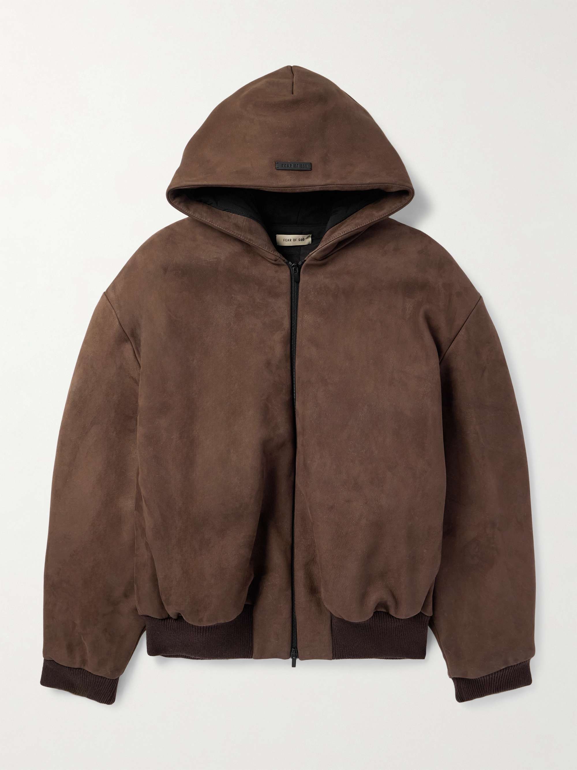 Logo-Appliquéd Nubuck Hooded Bomber Jacket view