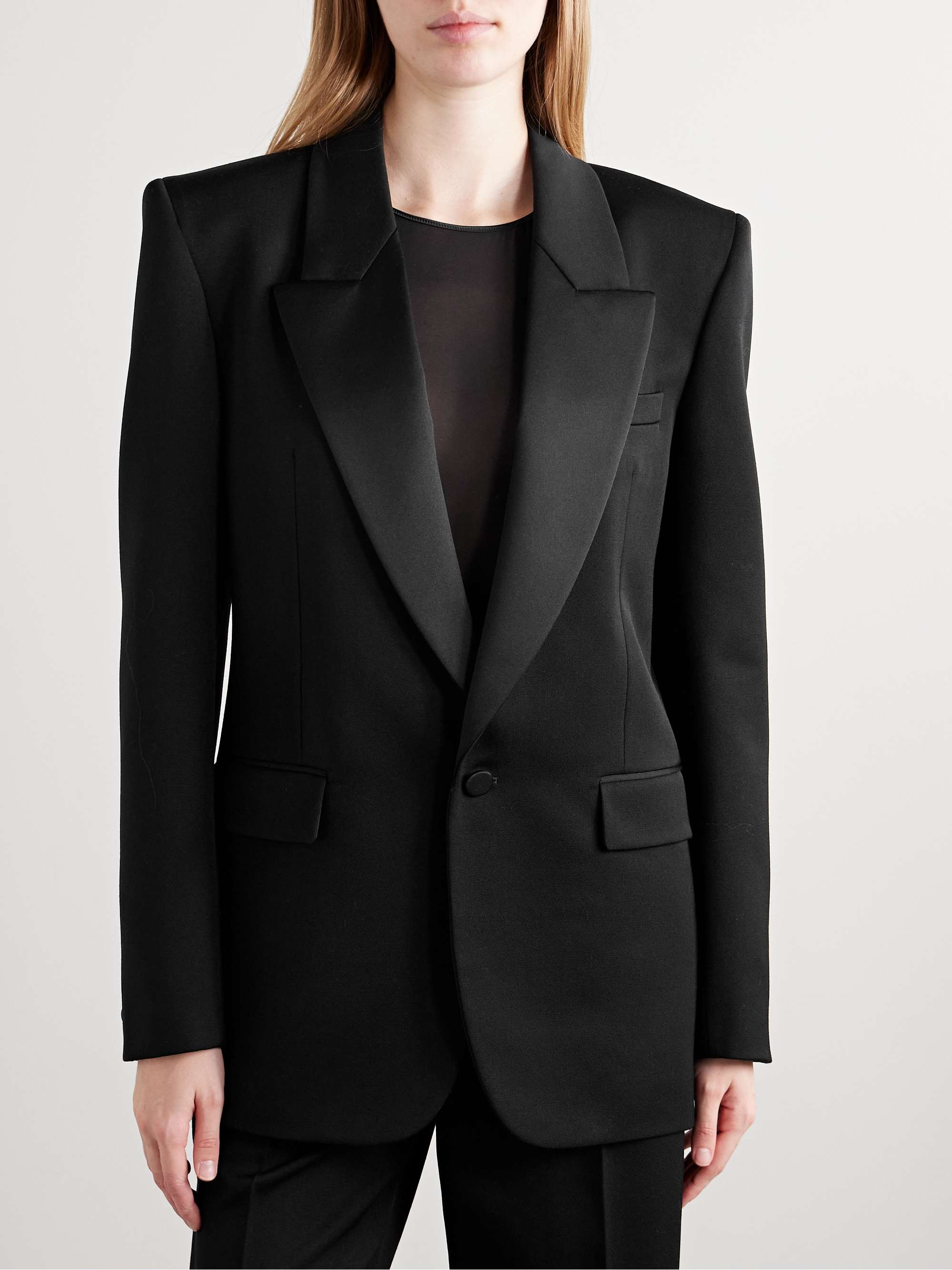 Satin-trimmed wool blazer view