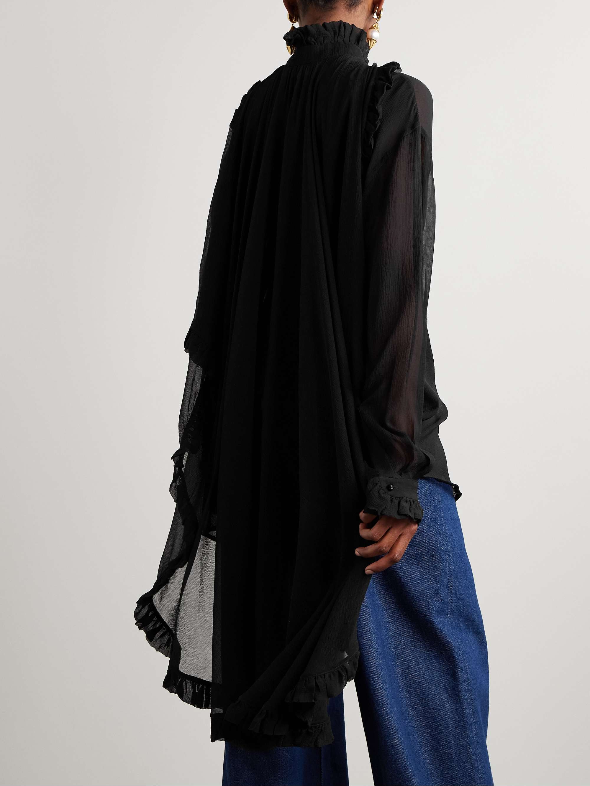 Illuminate cape-effect ruffled crepon shirt view