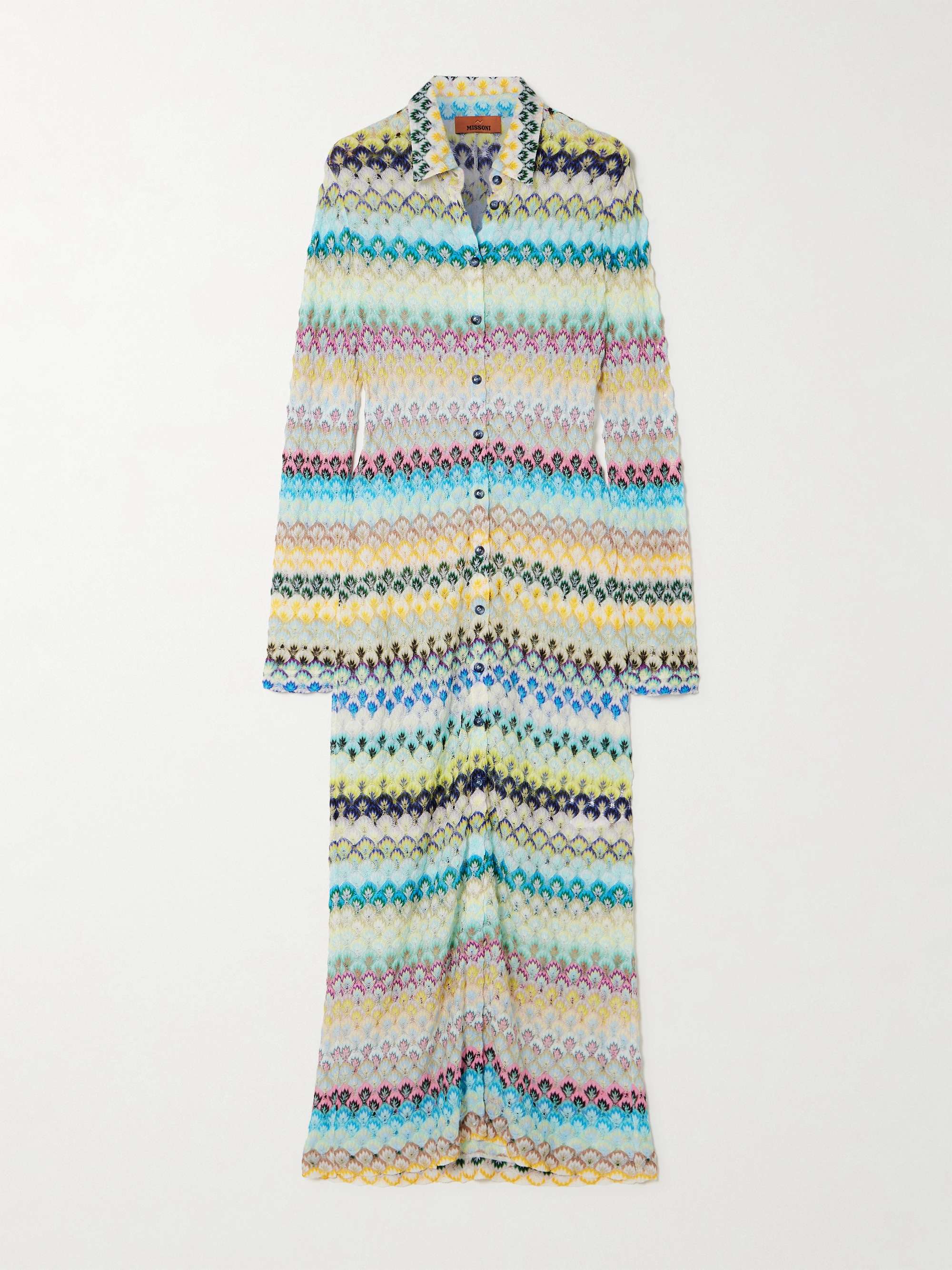 Crochet-knit maxi shirt dress view