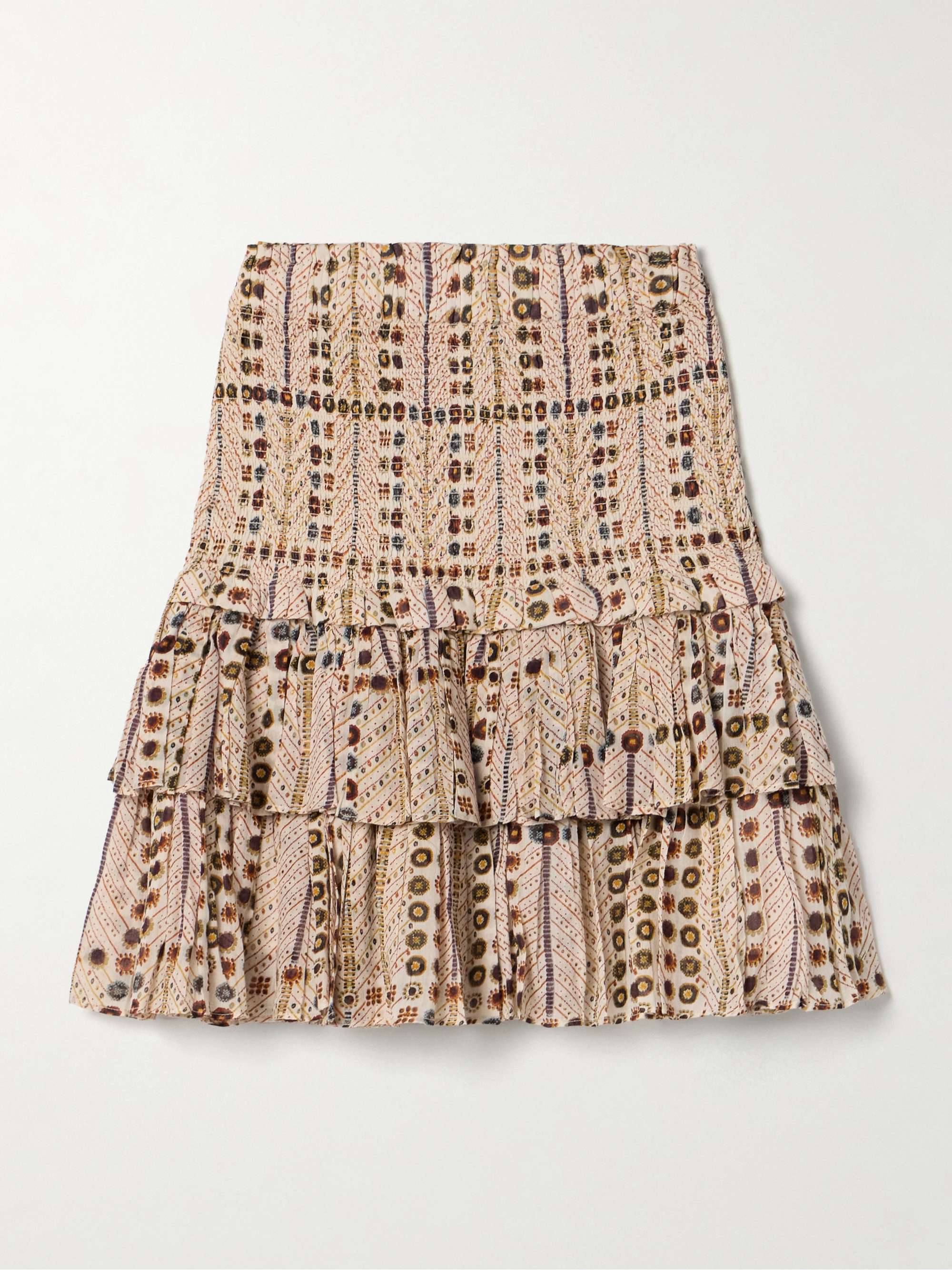 Naomi shirred tiered printed cotton-voile mini skirt view