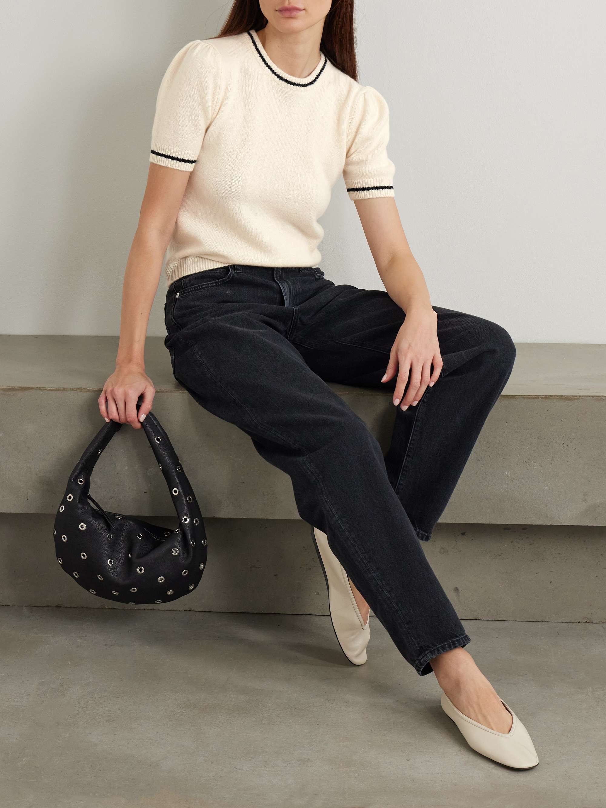 Gathered striped cashmere sweater view