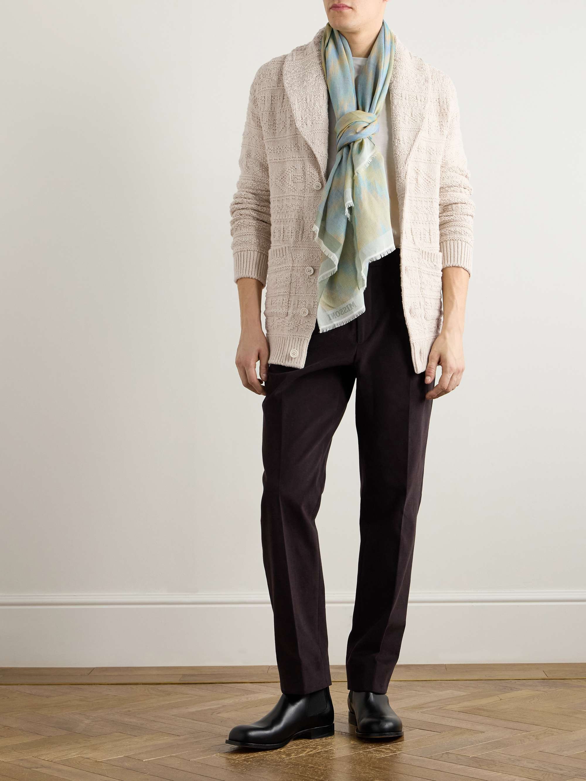 Shawl-Collar Textured Cotton and Wool-Blend Cardigan view