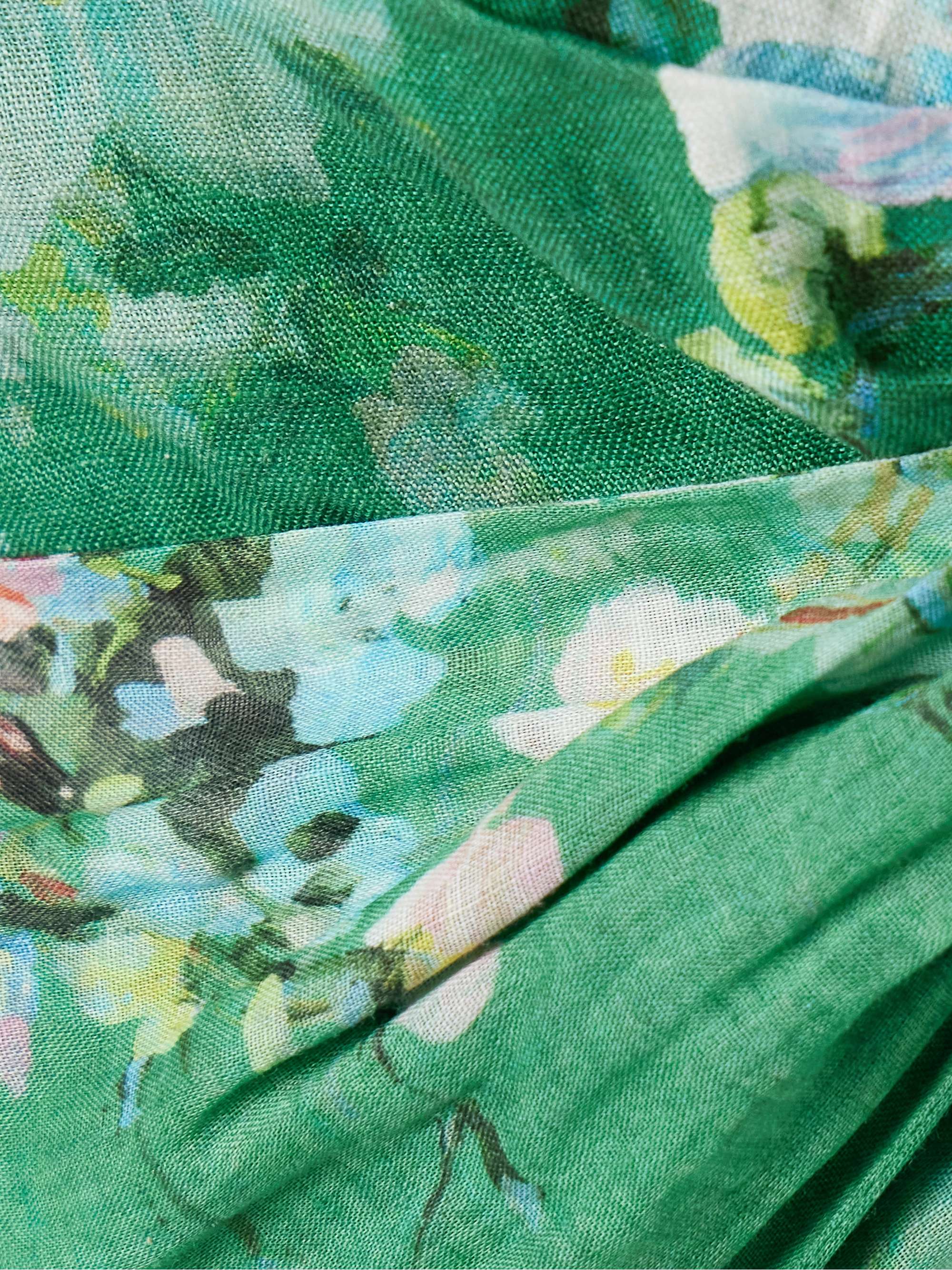 Everley cropped bow-detailed pleated floral-print ramie top view