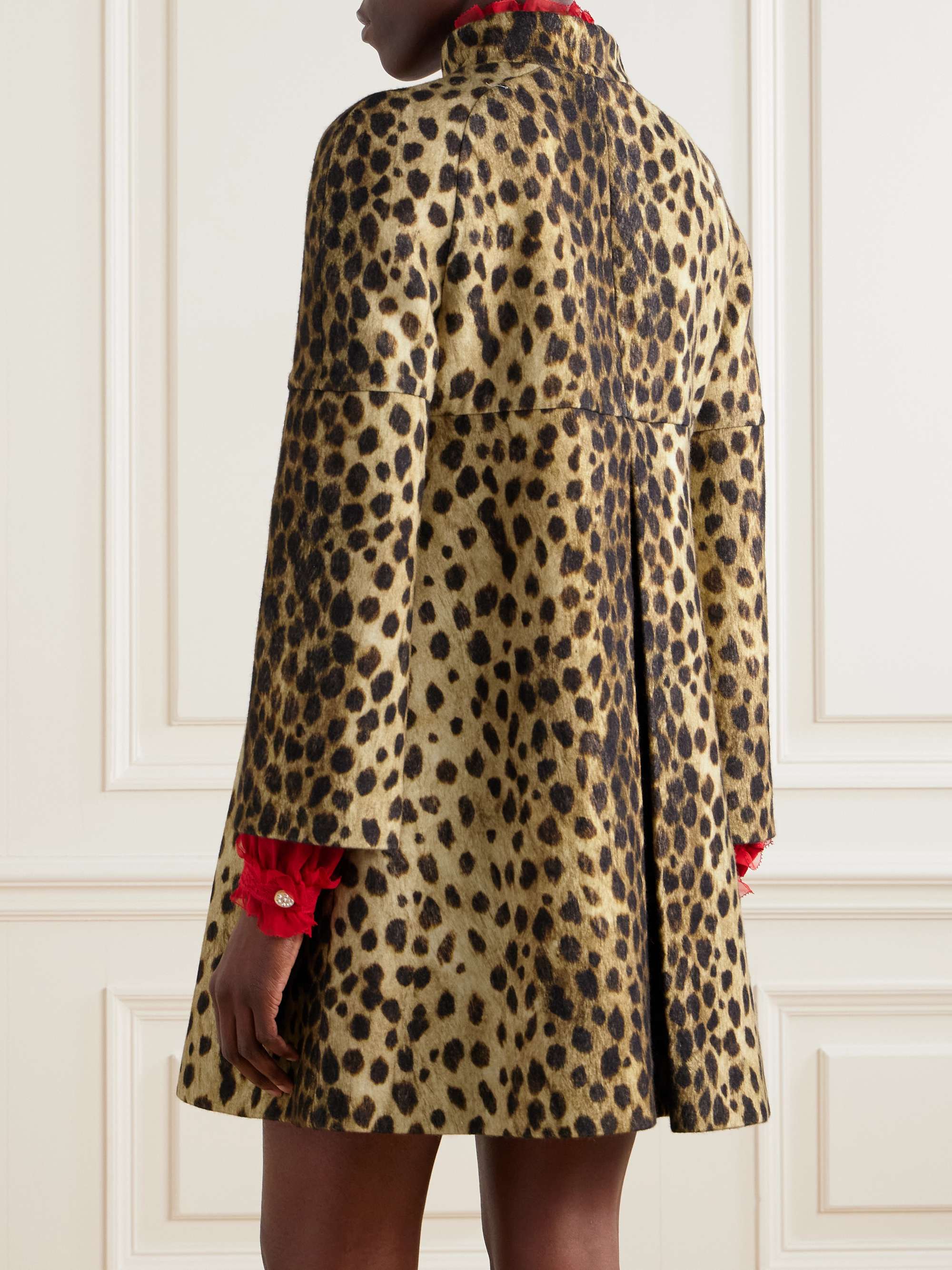 Bow-detailed jaguar-print wool-felt coat view