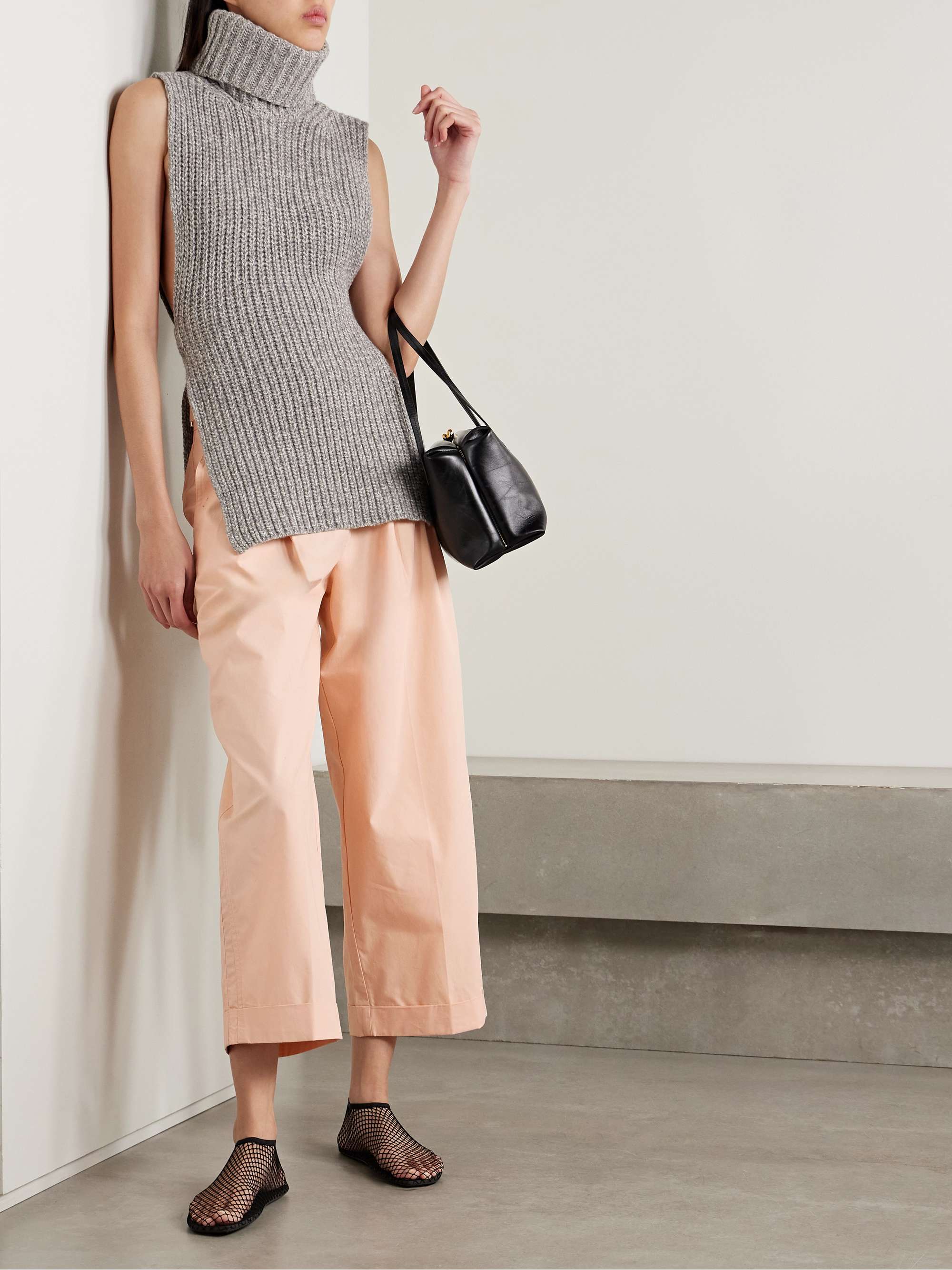Kyle cropped pleated cotton-poplin wide-leg pants view