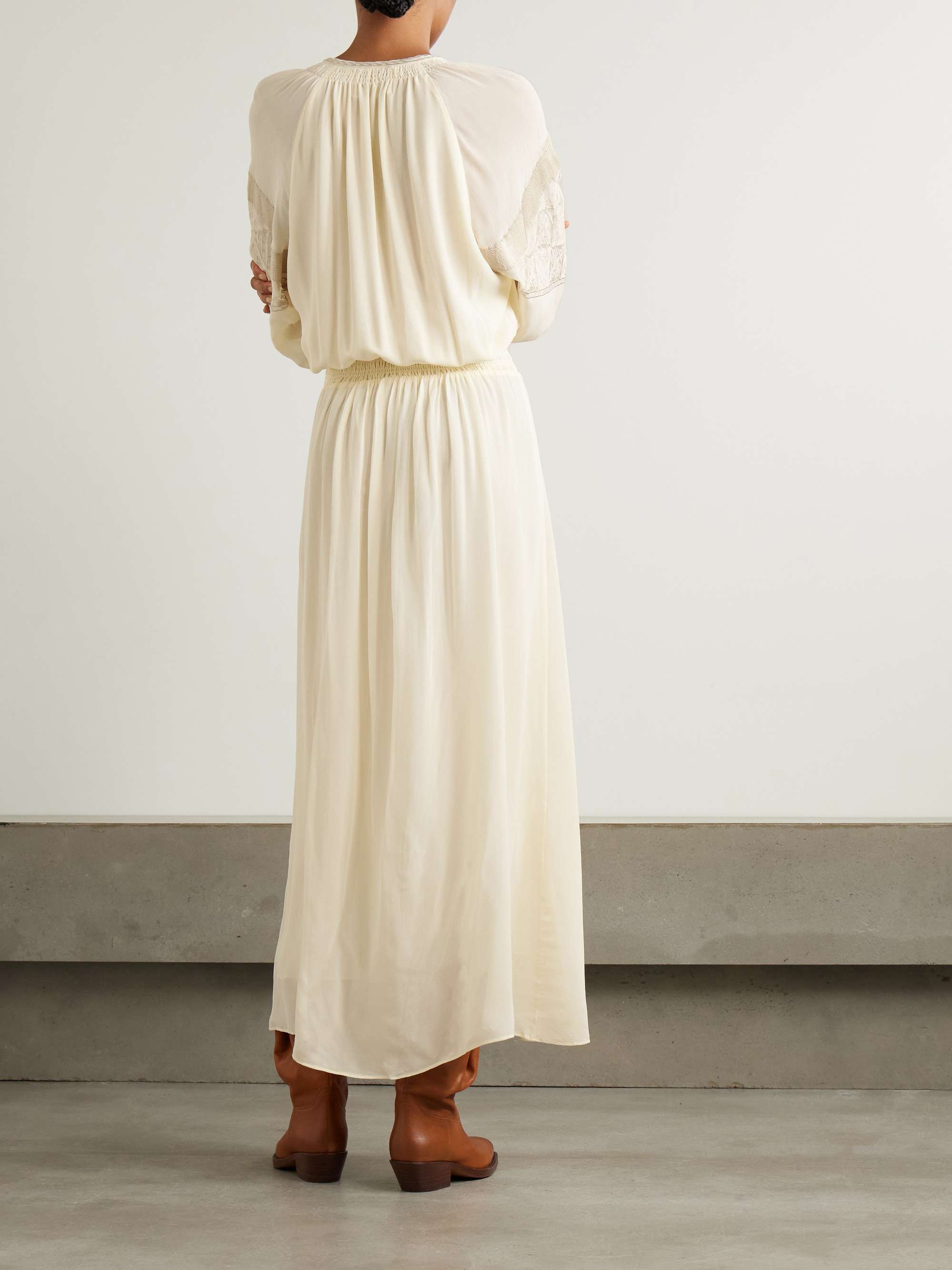 Odilia tasseled smocked embroidered silk crepe de chine midi dress view