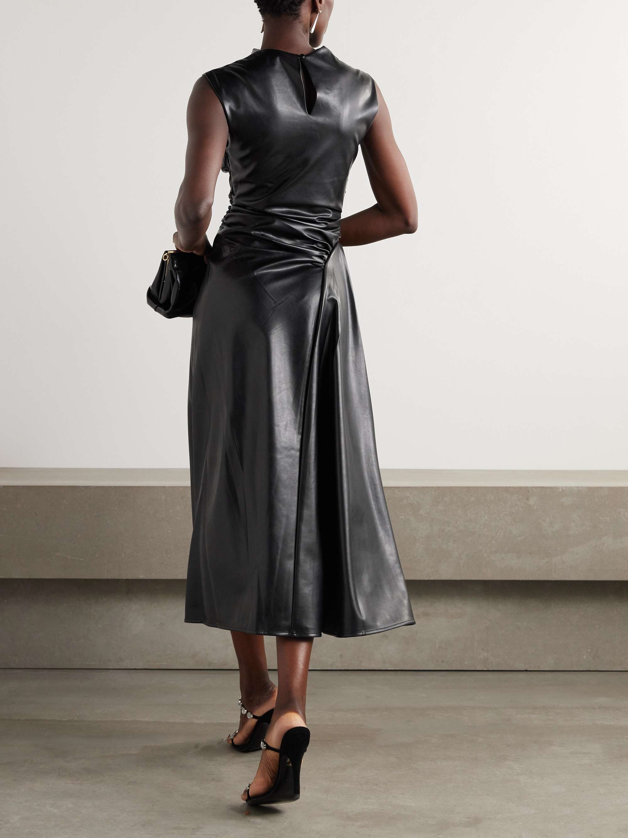 Burke draped faux leather midi dress view