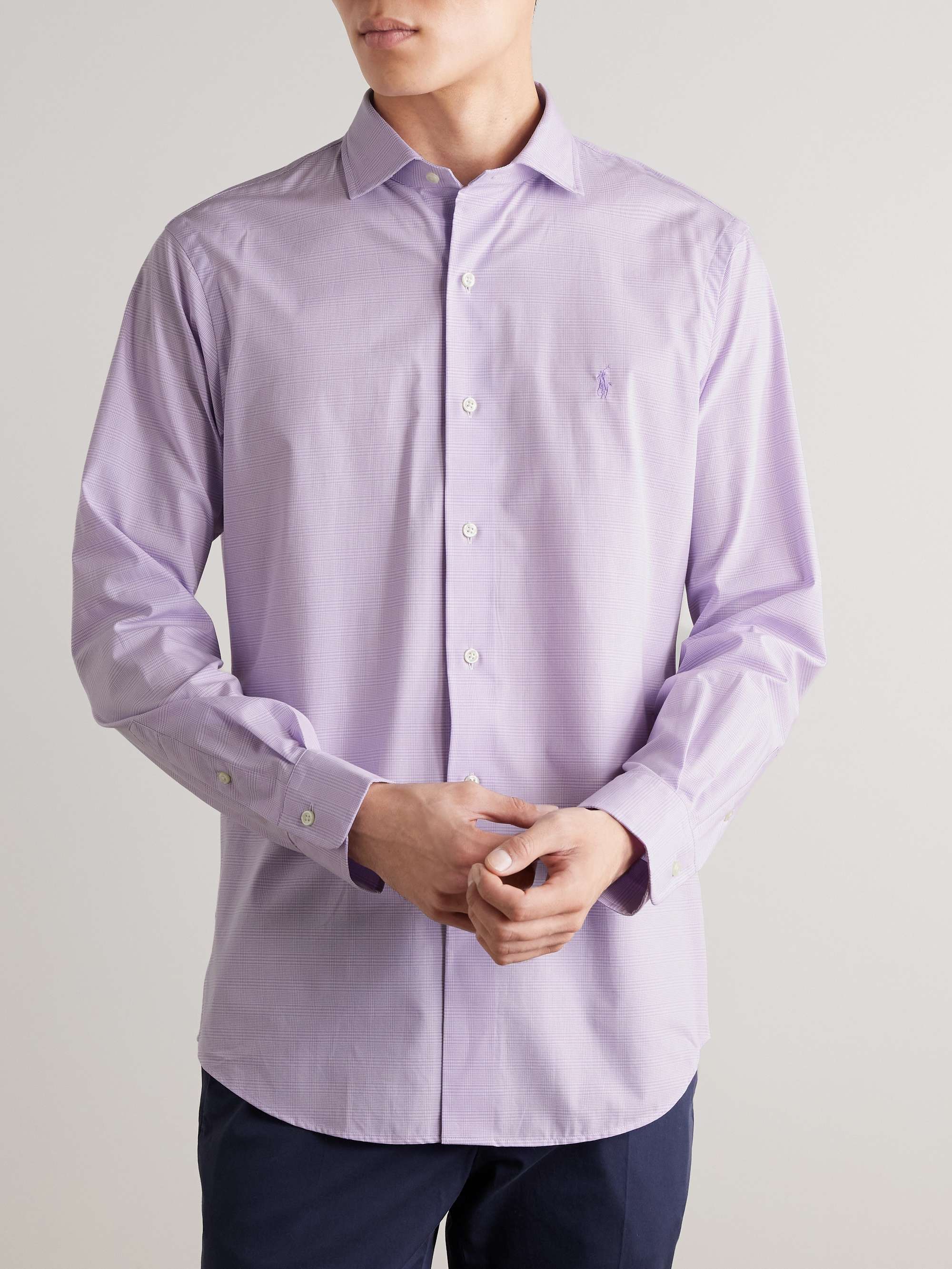 Logo-Embroidered Checked Cotton-Blend Poplin Shirt view