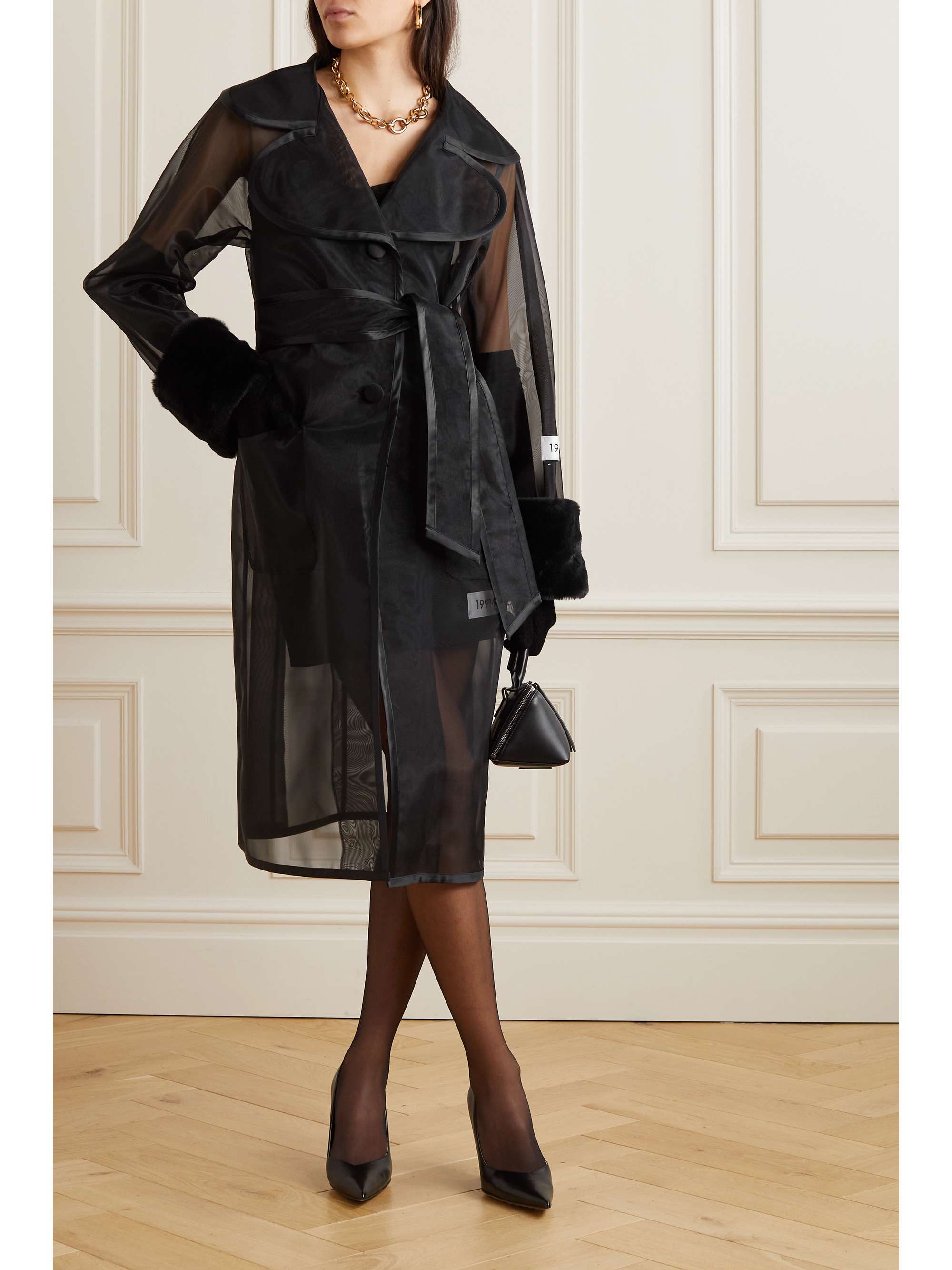 Kim faux fur-trimmed organza trench coat view