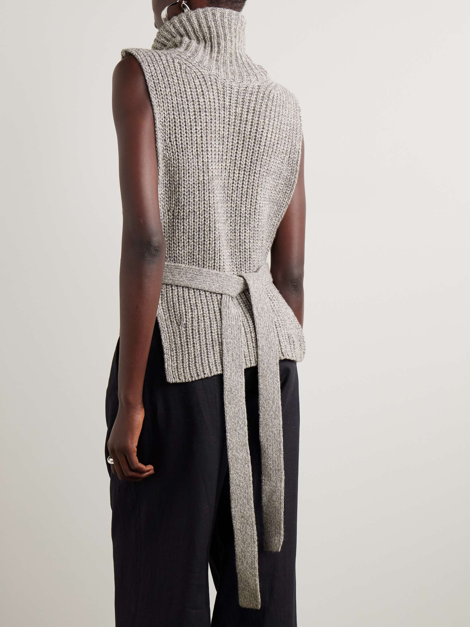 Ember tie-detailed ribbed wool turtleneck vest view