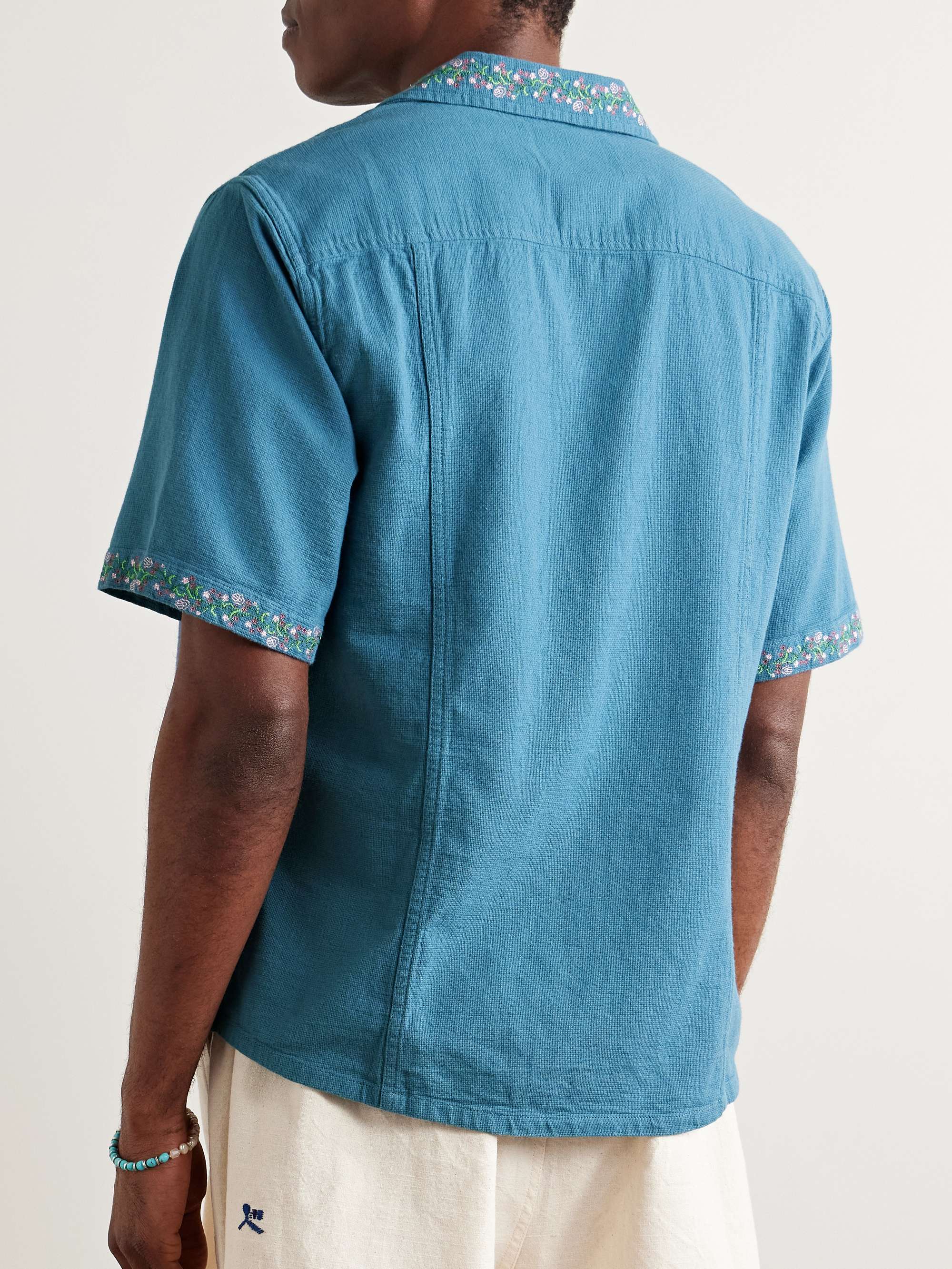 Convertible-Collar Embroidered Cotton-Hopsack Shirt view