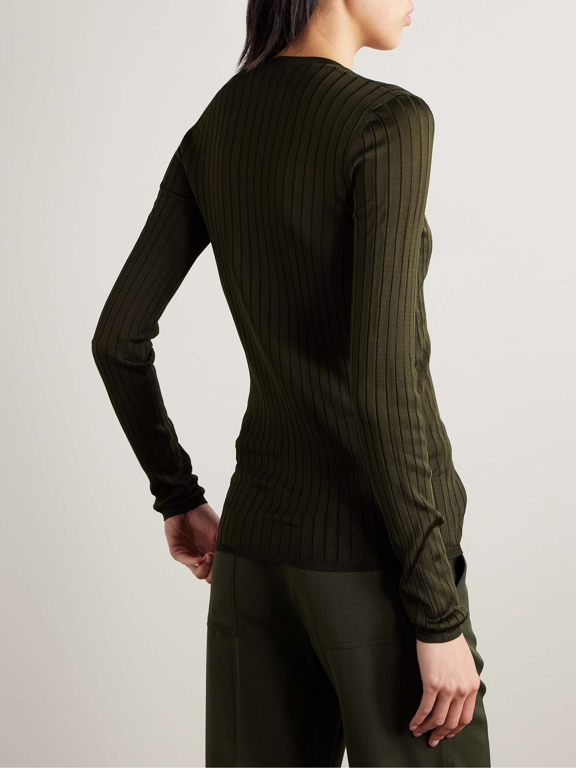 Elena ribbed silk-crepe sweater view