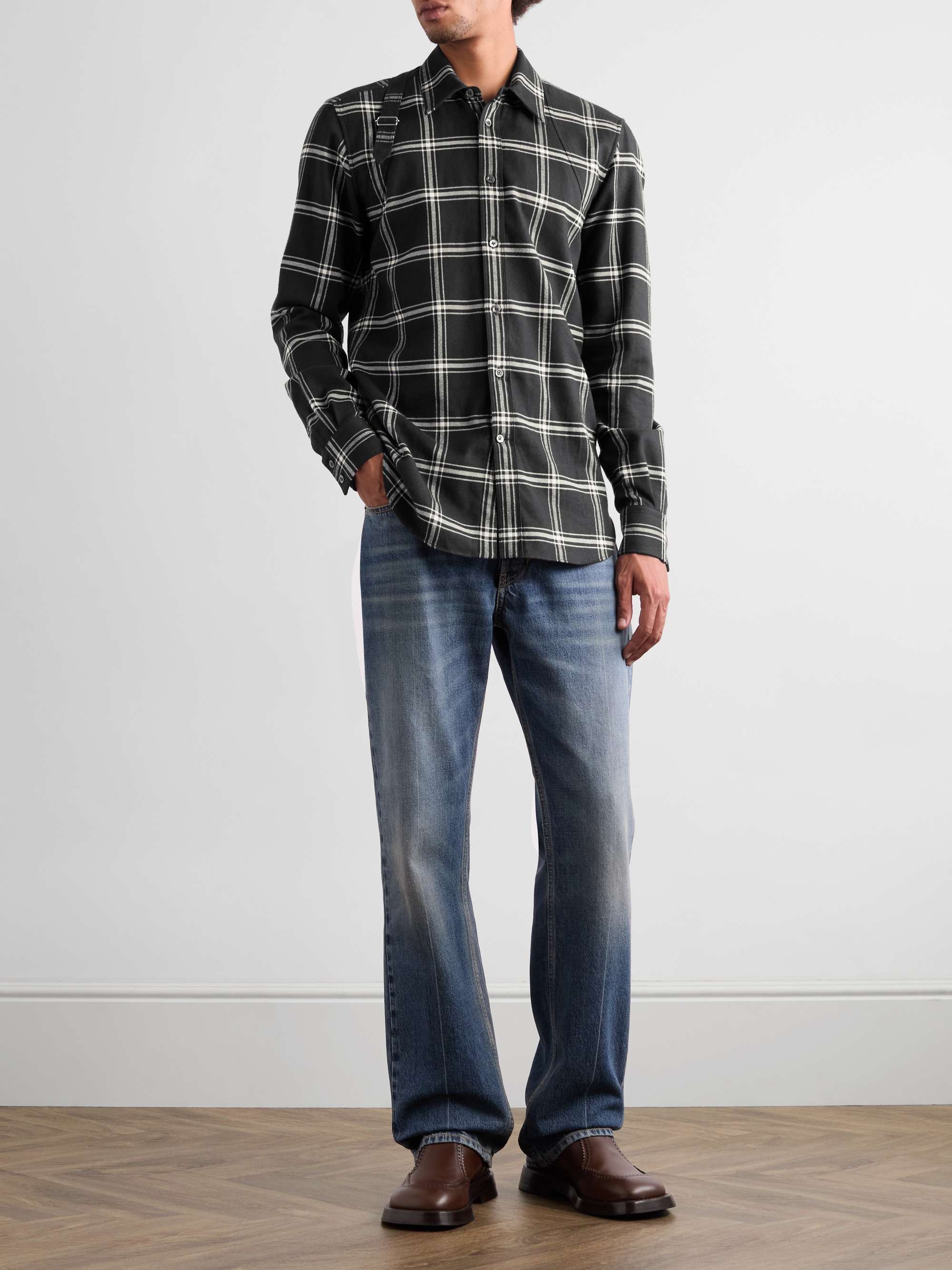 Harness-Detailed Checked Cotton-Flannel Shirt view