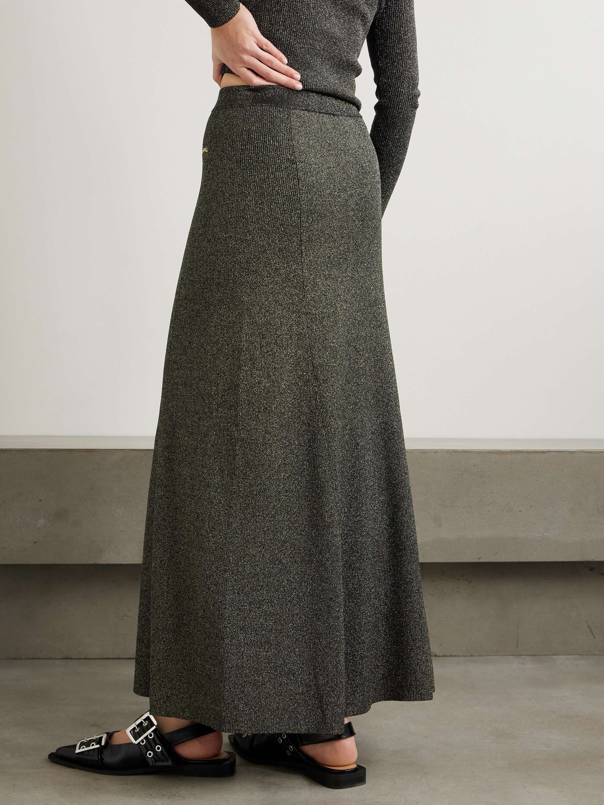 Metallic ribbed-knit maxi skirt view