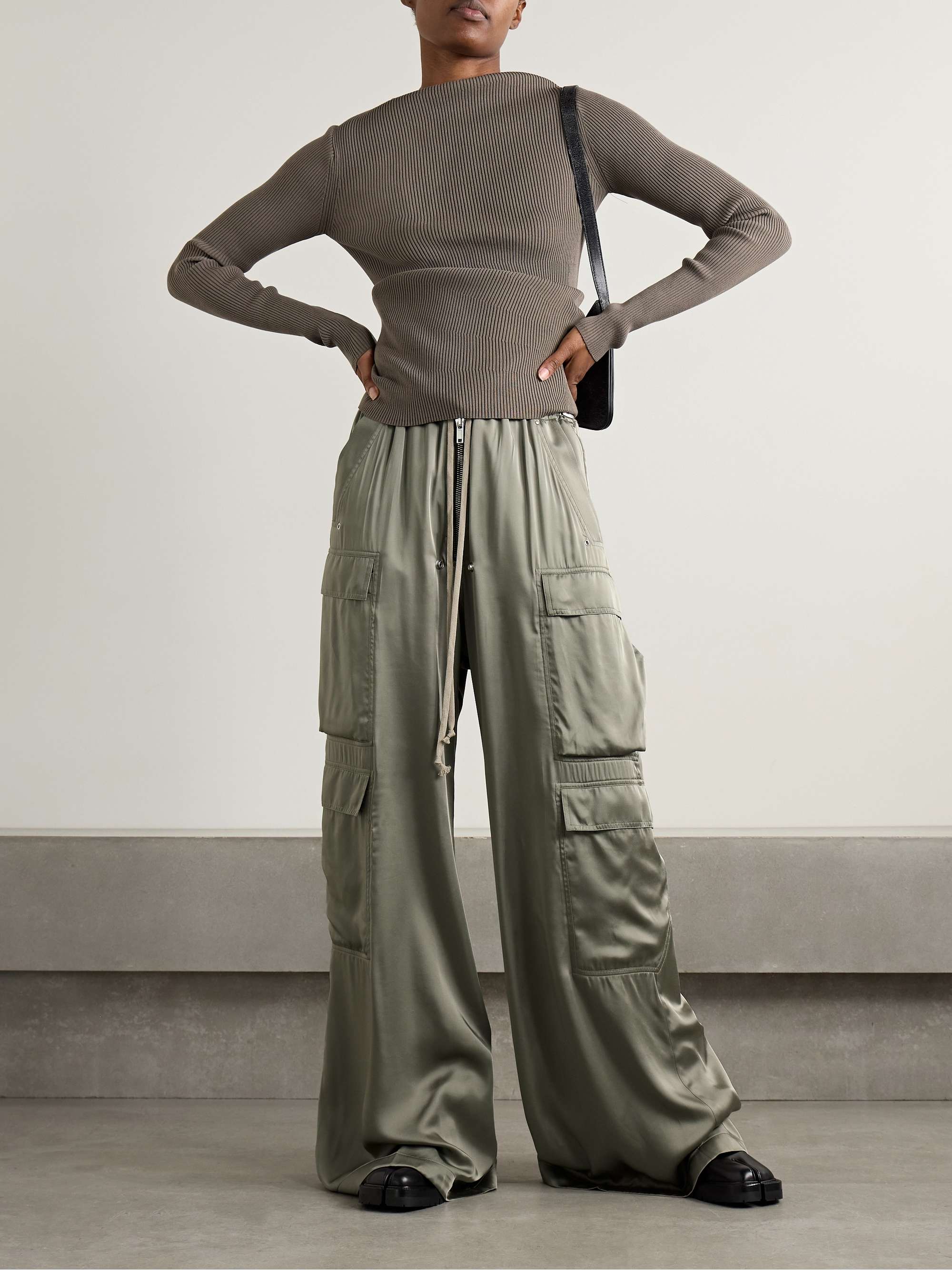 Satin wide-leg cargo pants view