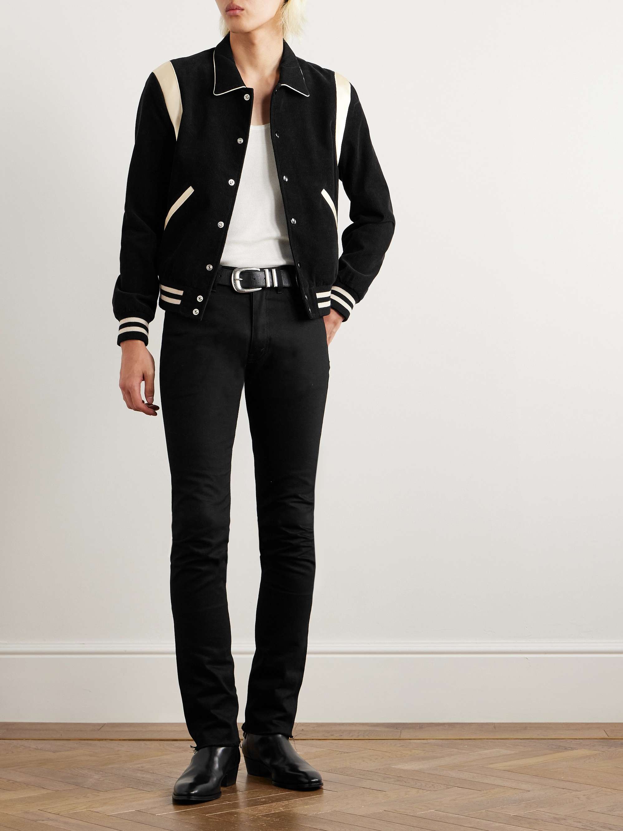 Satin-Trimmed Cotton-Corduroy Bomber Jacket view
