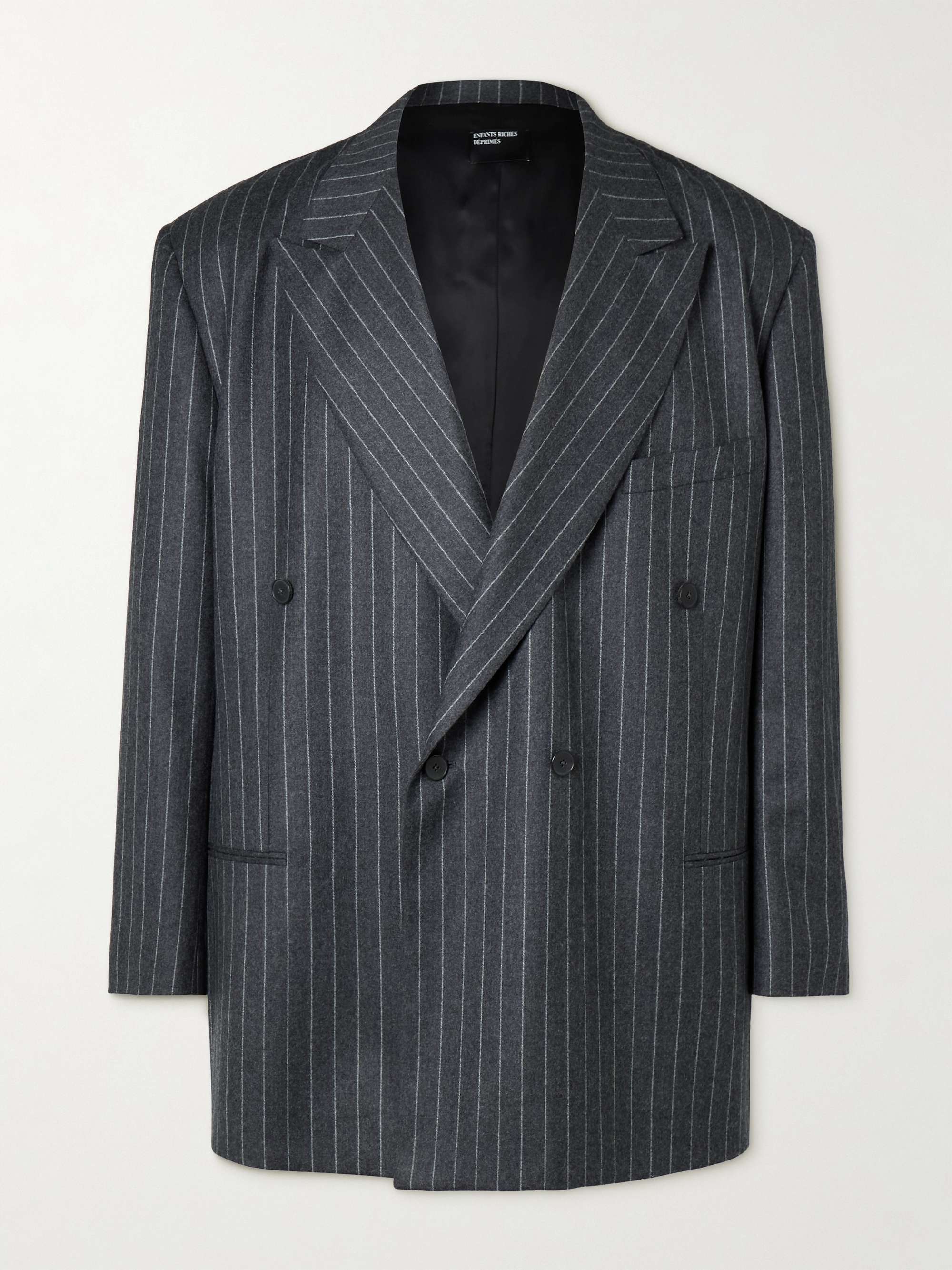 Double-Breasted Pinstriped Virgin Wool-Twill Blazer view
