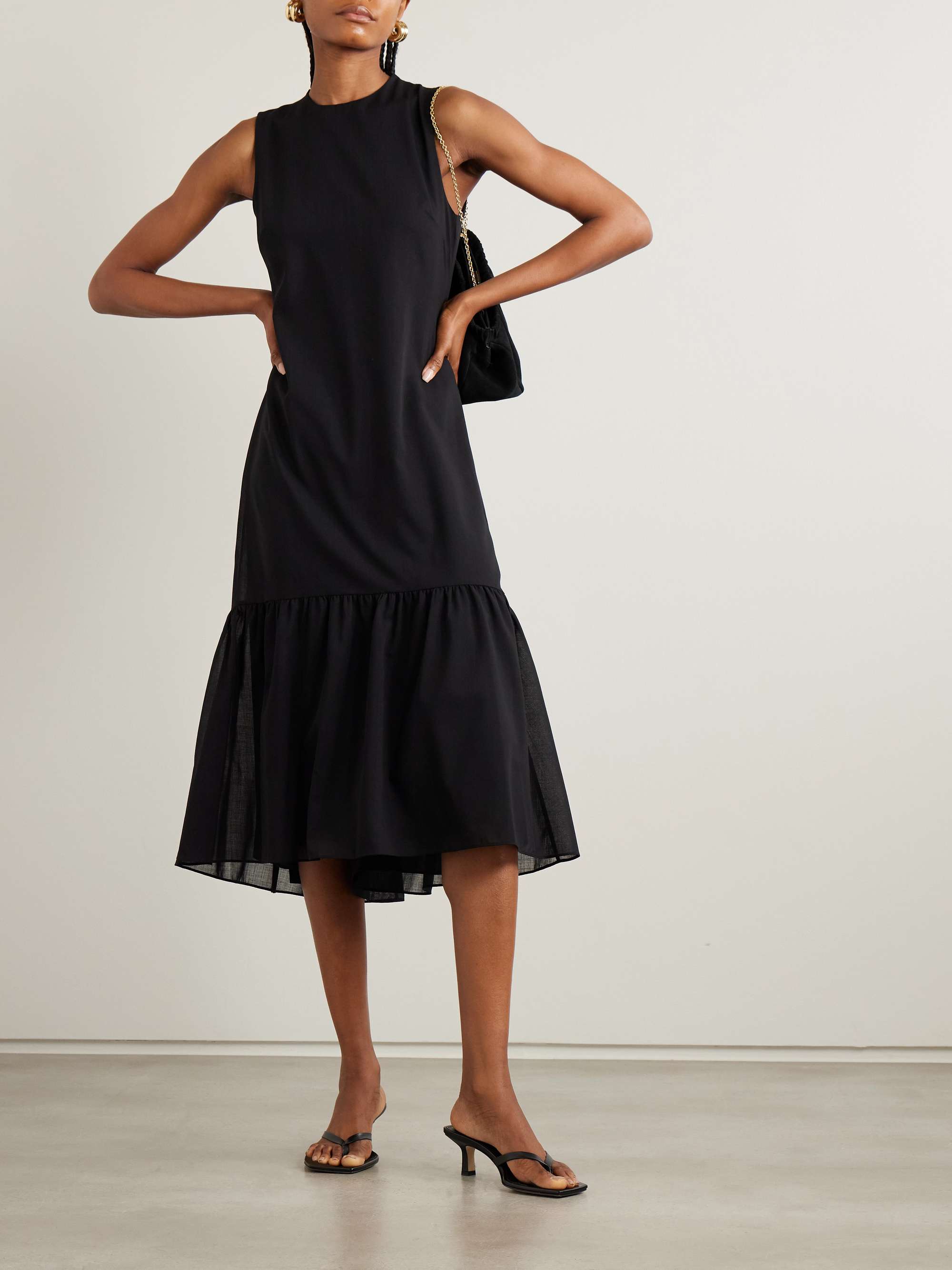 Gathered wool-blend midi dress view