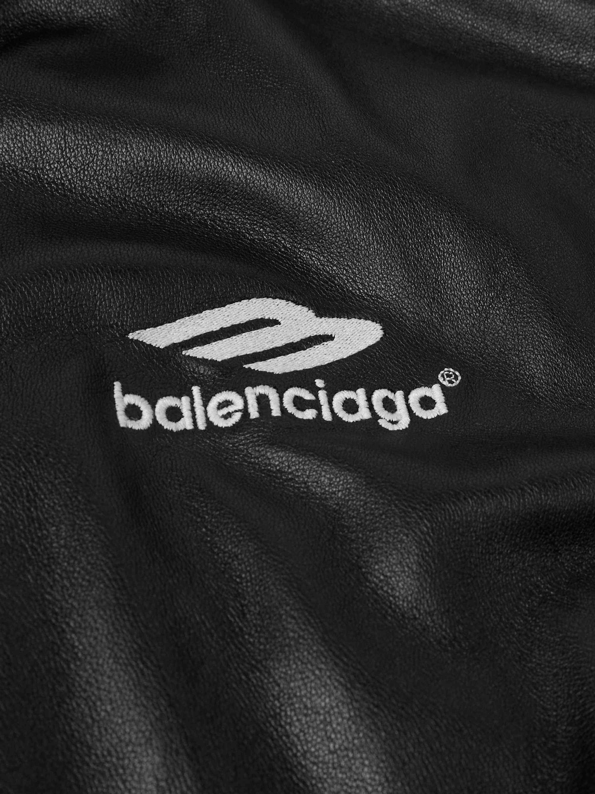 Logo-Print Leather Hooded Jacket view
