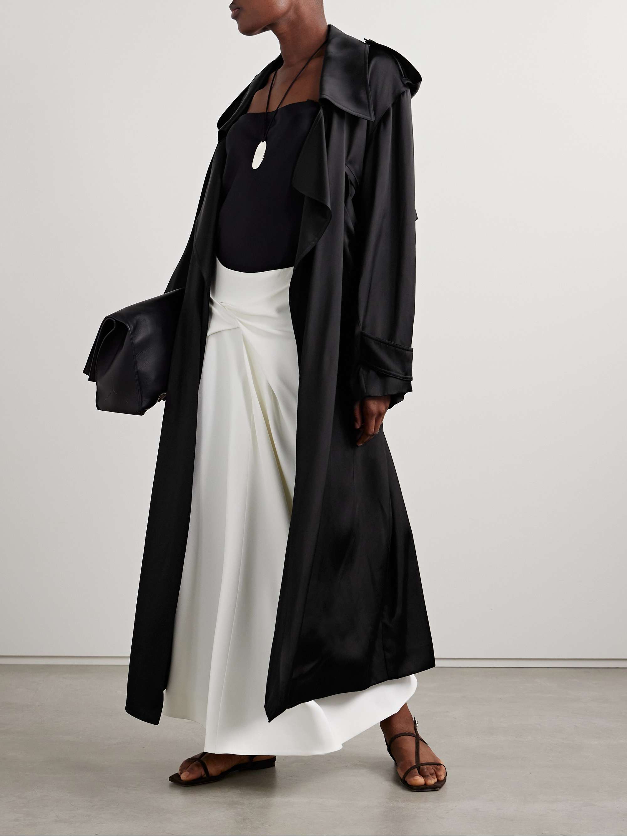 Belted duchesse-satin trench coat view