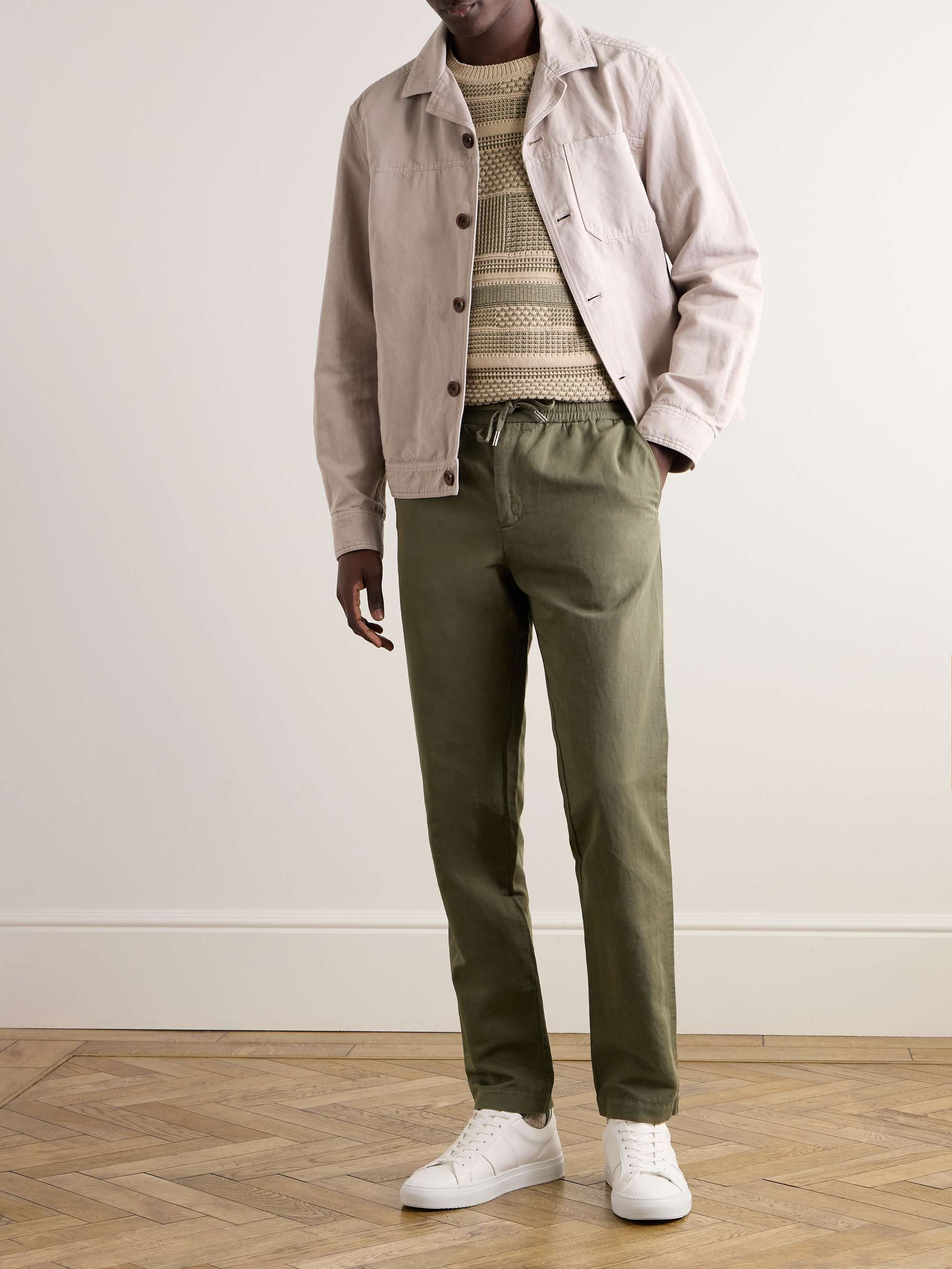 James Straight-Leg Cotton and Linen-Blend Twill Drawstring Trousers view