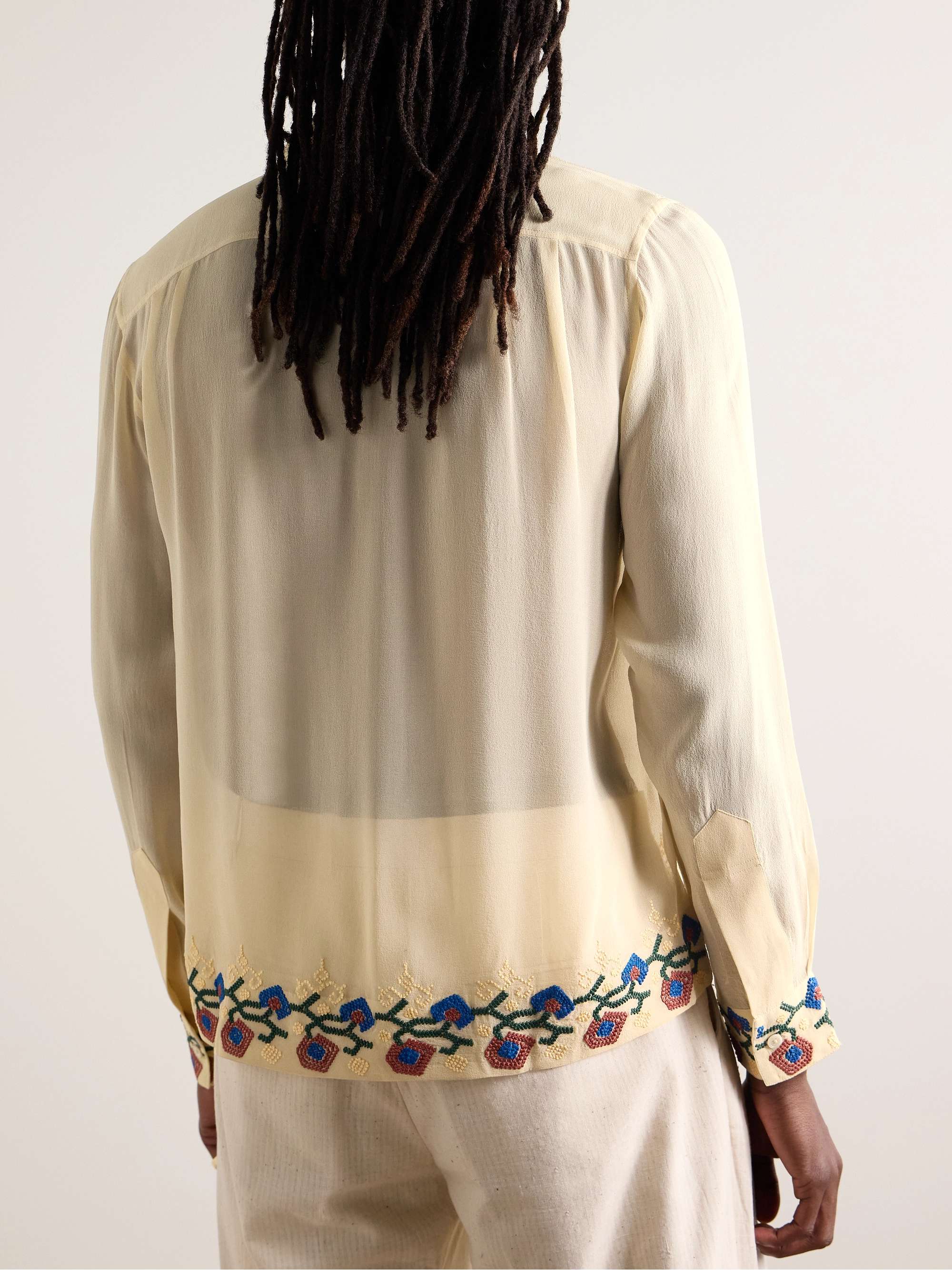 Flowering Liana Embroidered Silk-Crepe Shirt view