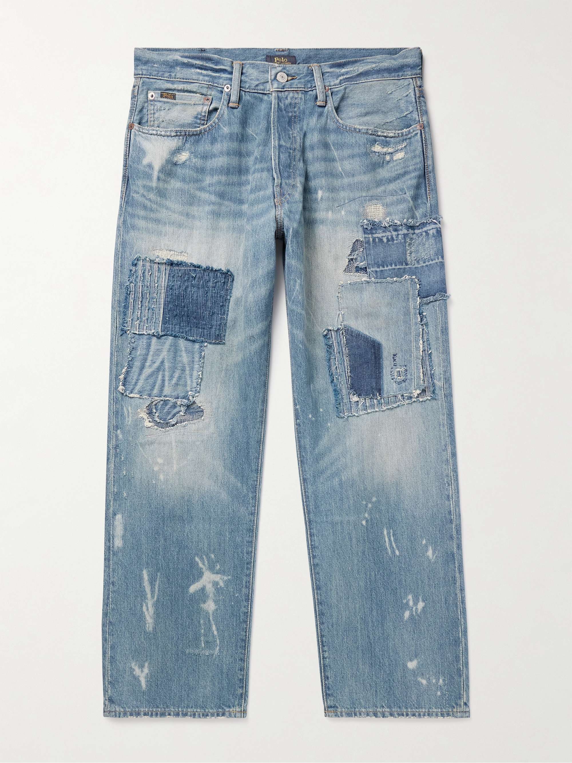 Straight-Leg Distressed Patchwork Jeans view