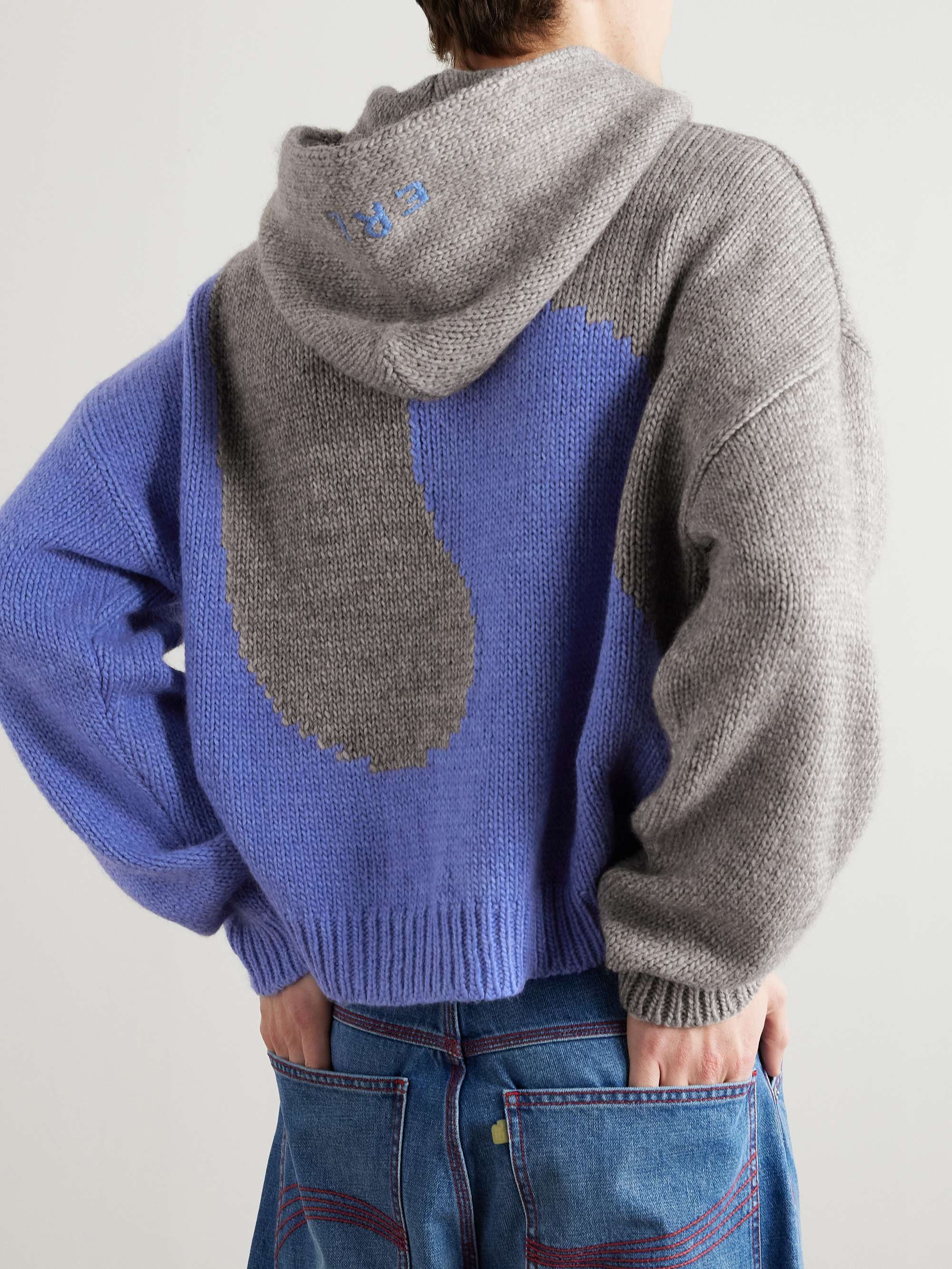 Swirl Cropped Logo-Embroidered Two-Tone Intarsia-Knit Hoodie view