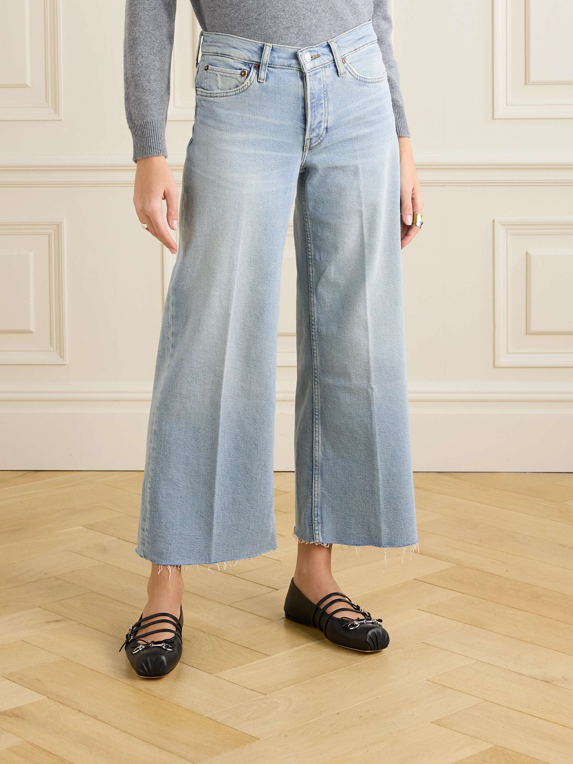 Frayed mid-rise wide-leg jeans view