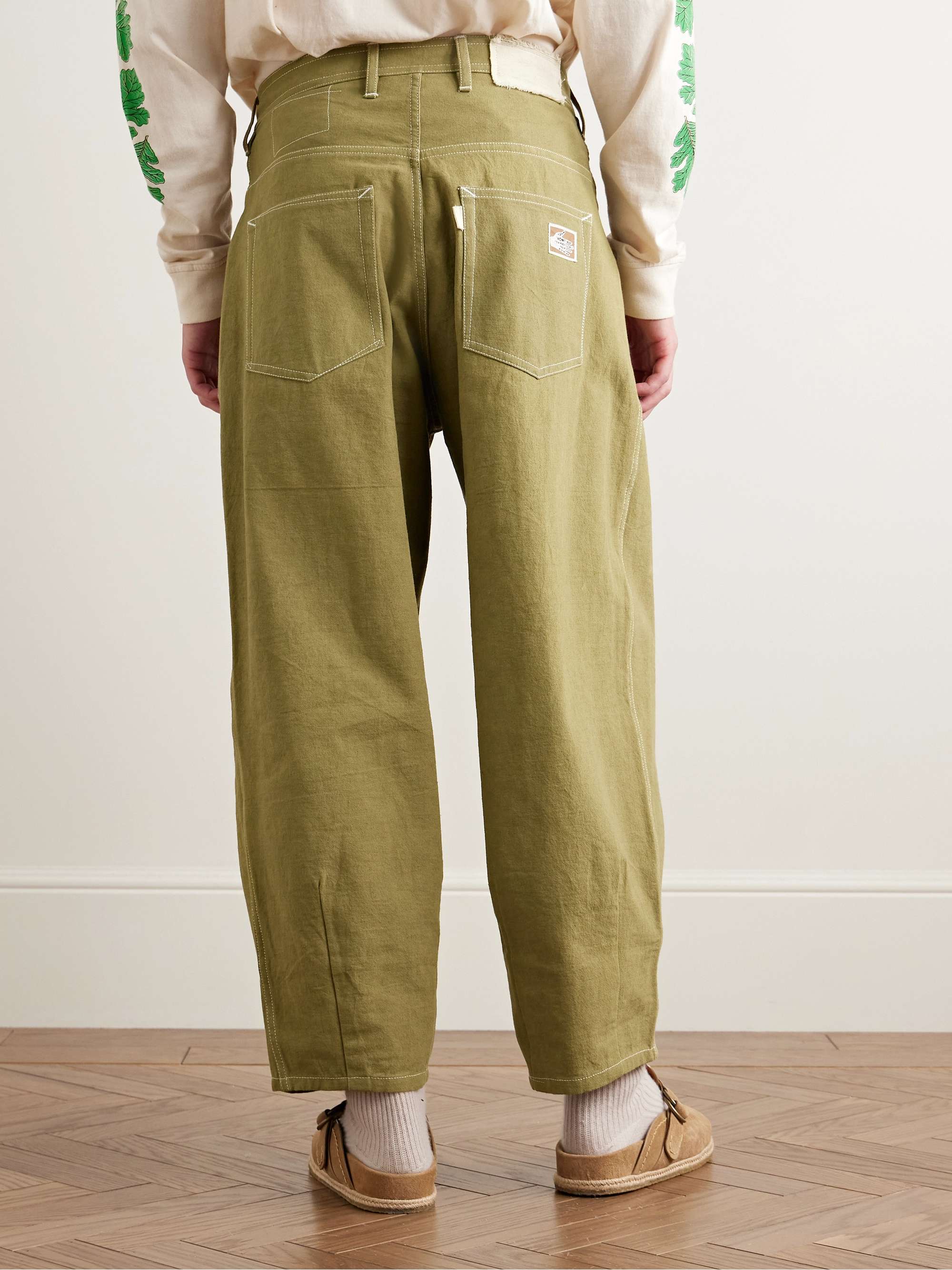 Lush Wide-Leg Pleated Organic Cotton-Canvas Trousers view