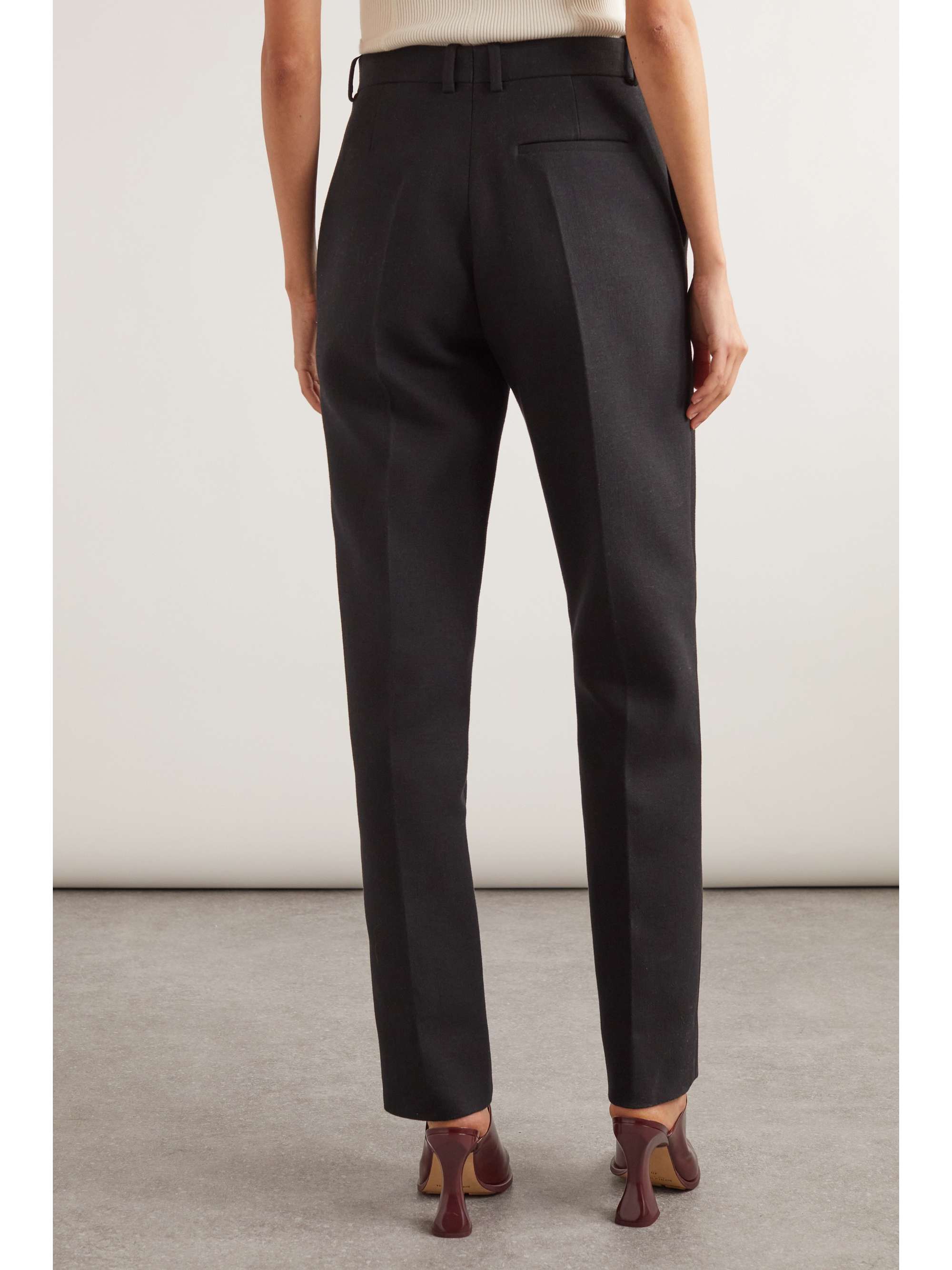 Pleated cotton-blend crepe straight-leg pants view