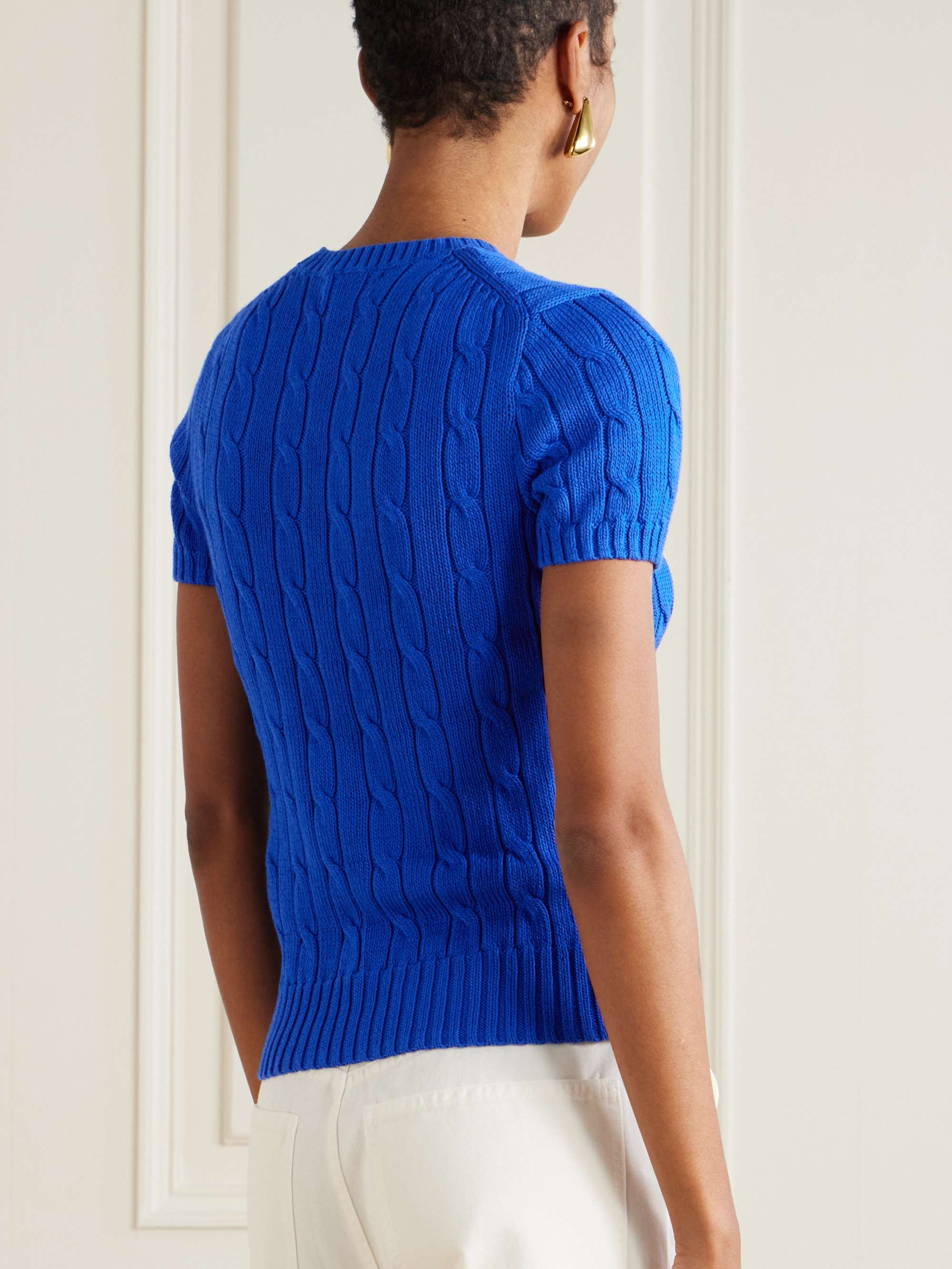 Embroidered cable-knit cotton sweater view